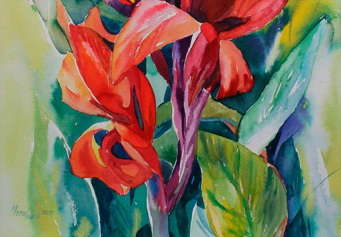Watercolor painting Still life with flowers Maria Voloschak - 3