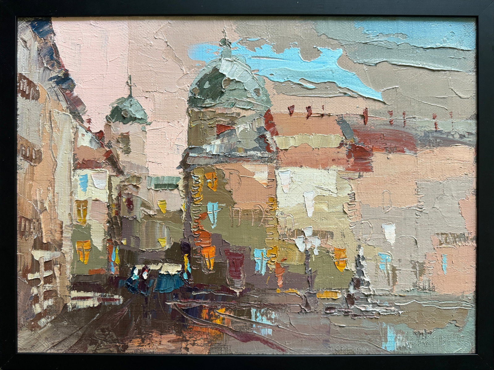 Oil painting with frame Lviv Square K. Leonid: 538KK Painter: K. Leonid S?ze: 40x55 cm/ 15.74x21.65 inches Components: oil, canvas Original painting CONDITION: exellent ERA:2019 ARTIST: Born in the village of Ostrov, what a beautiful name, located