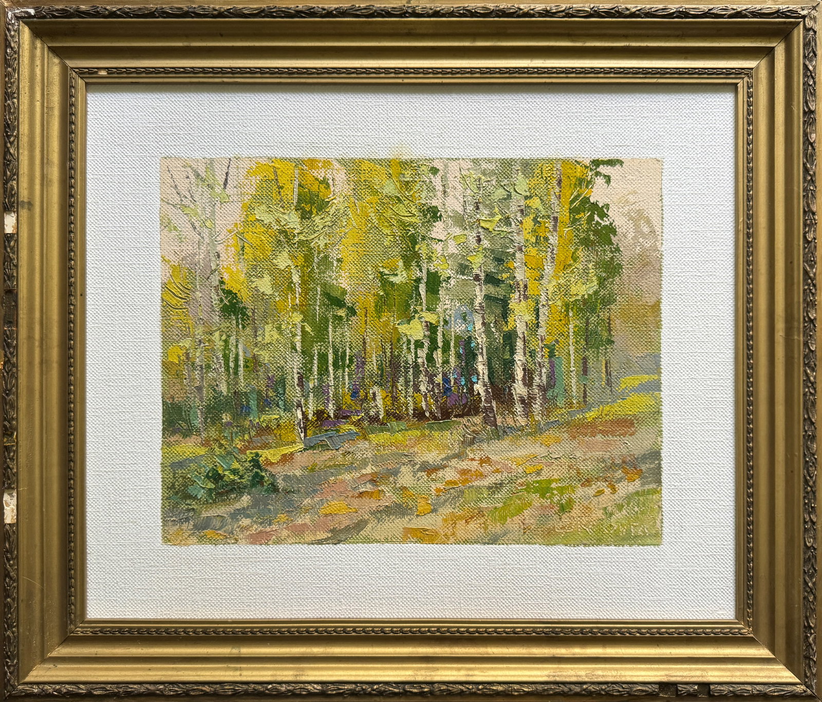 Oil painting with frame Birch grove K. Leonid: 553KK Painter: K. Leonid S?ze: 50x60 cm/ 19.68x23.62 inches Components: oil, vinyl, fiberboard Original painting CONDITION: exellent ERA:2017 ARTIST: Born in the village of Ostrov, what a beautiful na