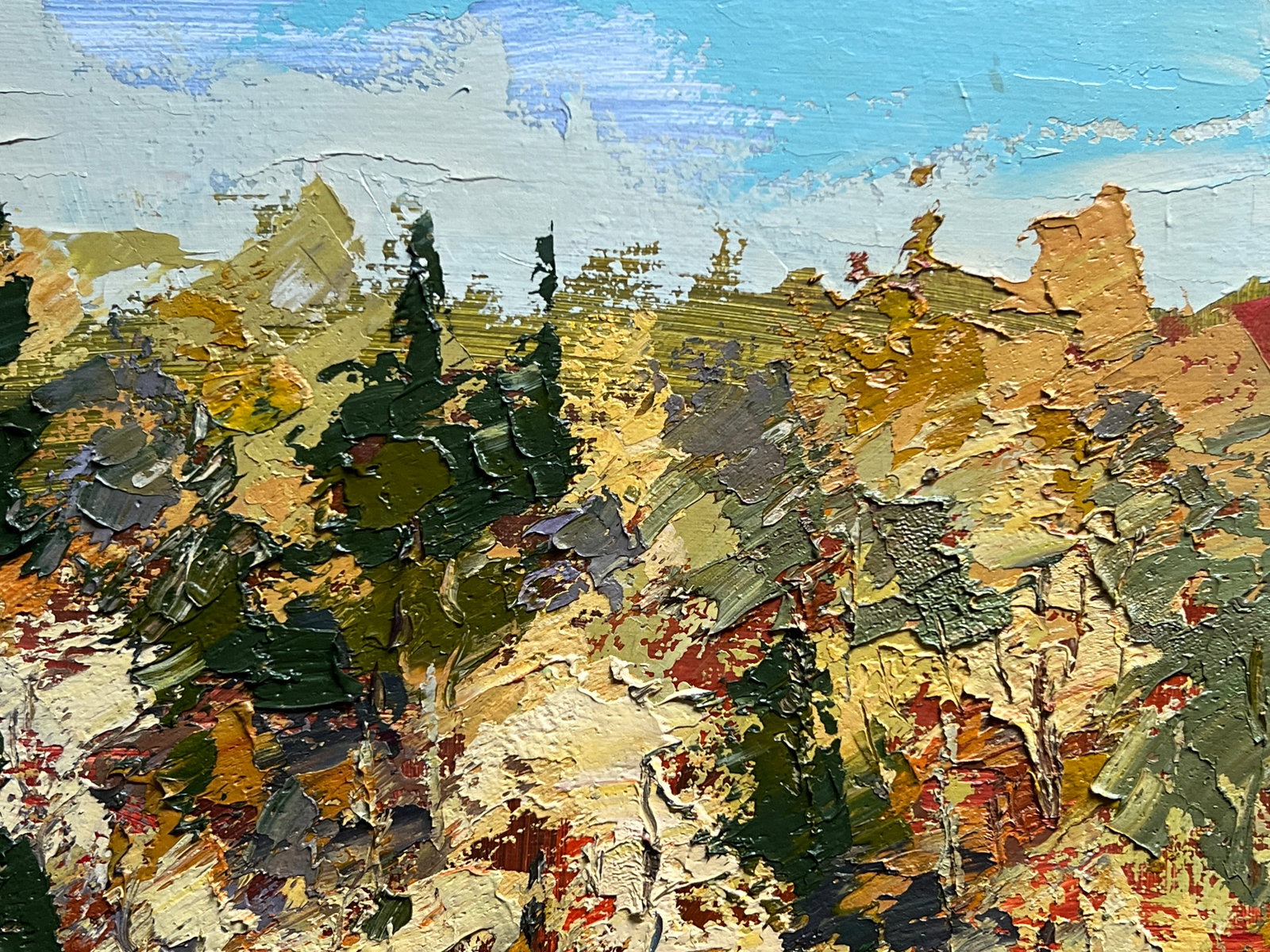 Oil painting with farme a lake in the Carpathians K. Leonid - 3