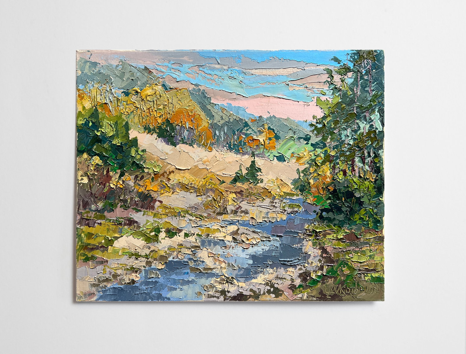 Oil painting with farme Carpathian village K. Leonid - 2