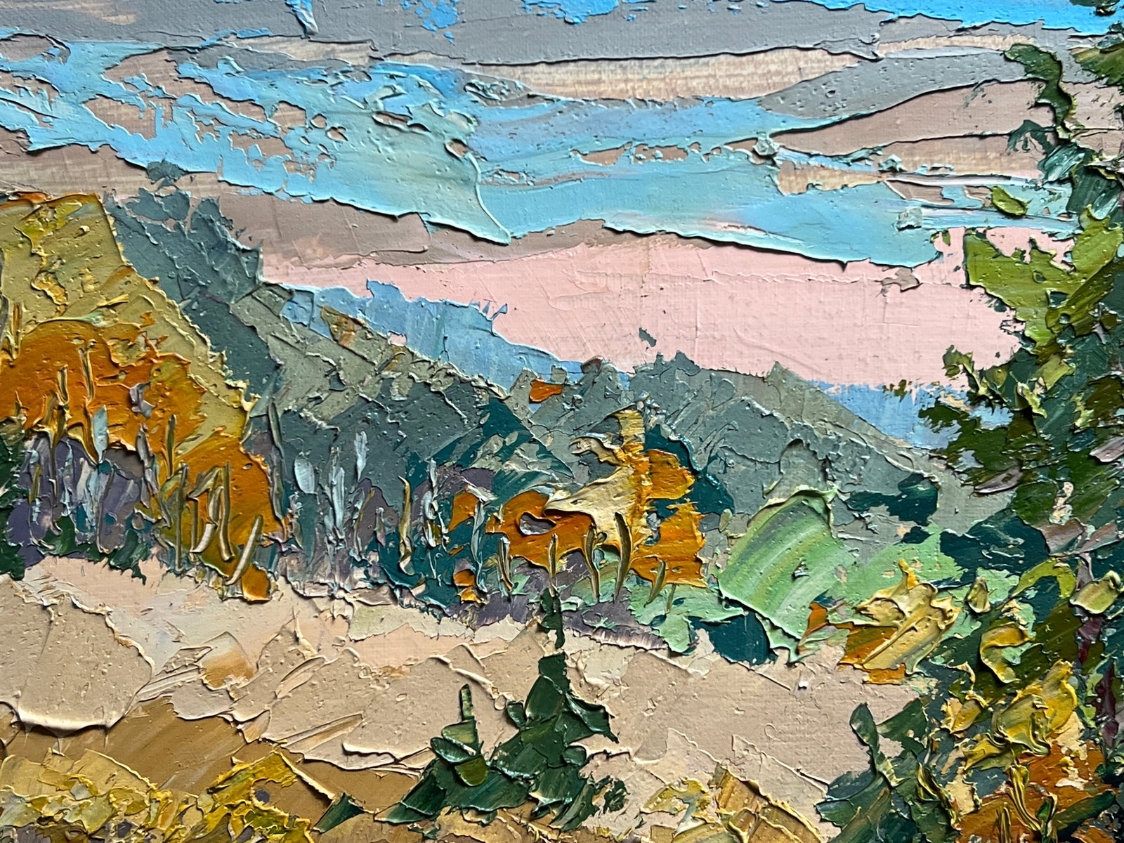 Oil painting with farme Carpathian village K. Leonid - 4