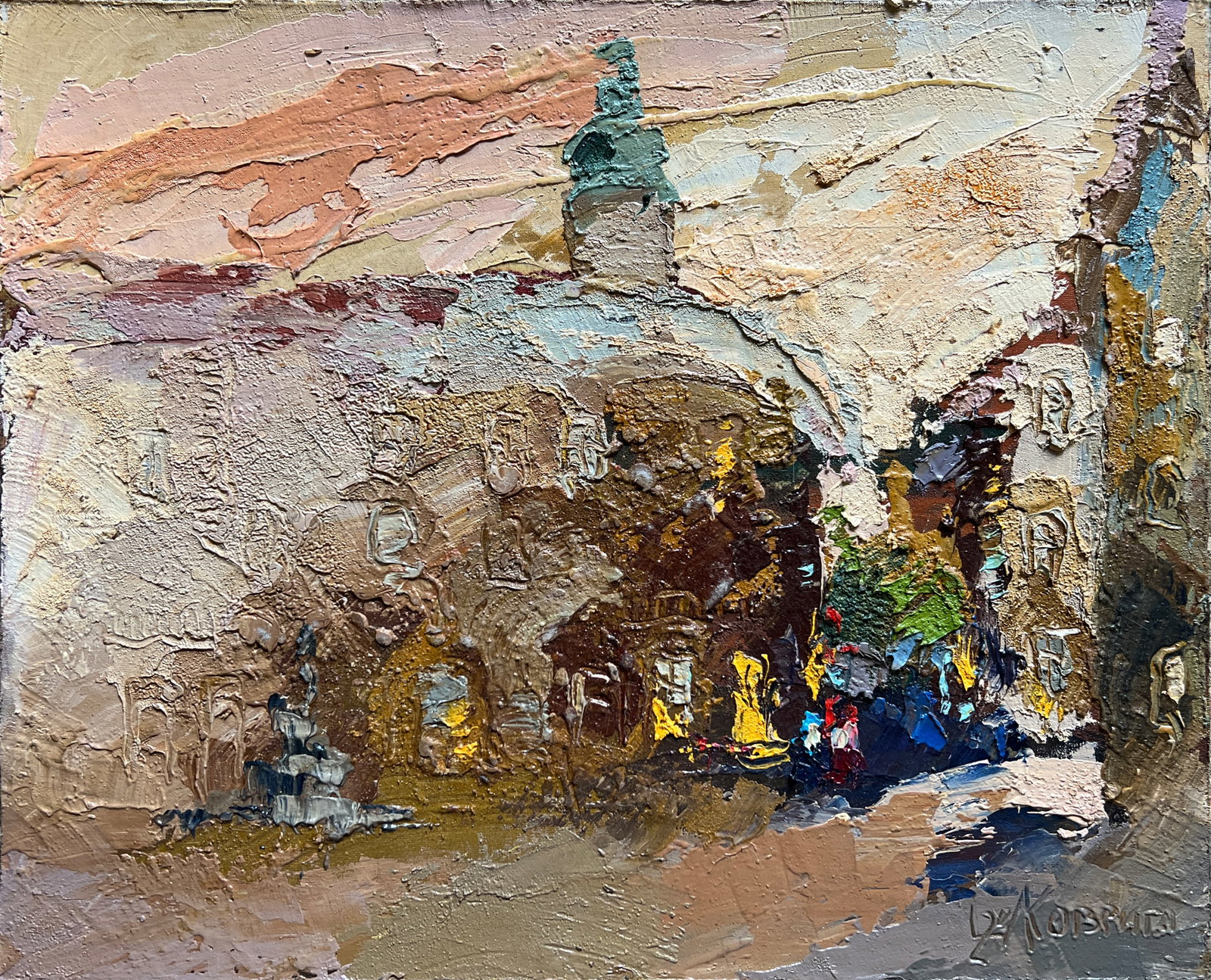 Oil painting square in Lviv K. Leonid: 581KK Painter: K. Leonid S?ze: 40x50 cm/ 15.74x19.68 inches Components: oil, canvas, cardboard Original painting CONDITION: exellent ERA:2020 ARTIST: Born in the village of Ostrov, what a beautiful na