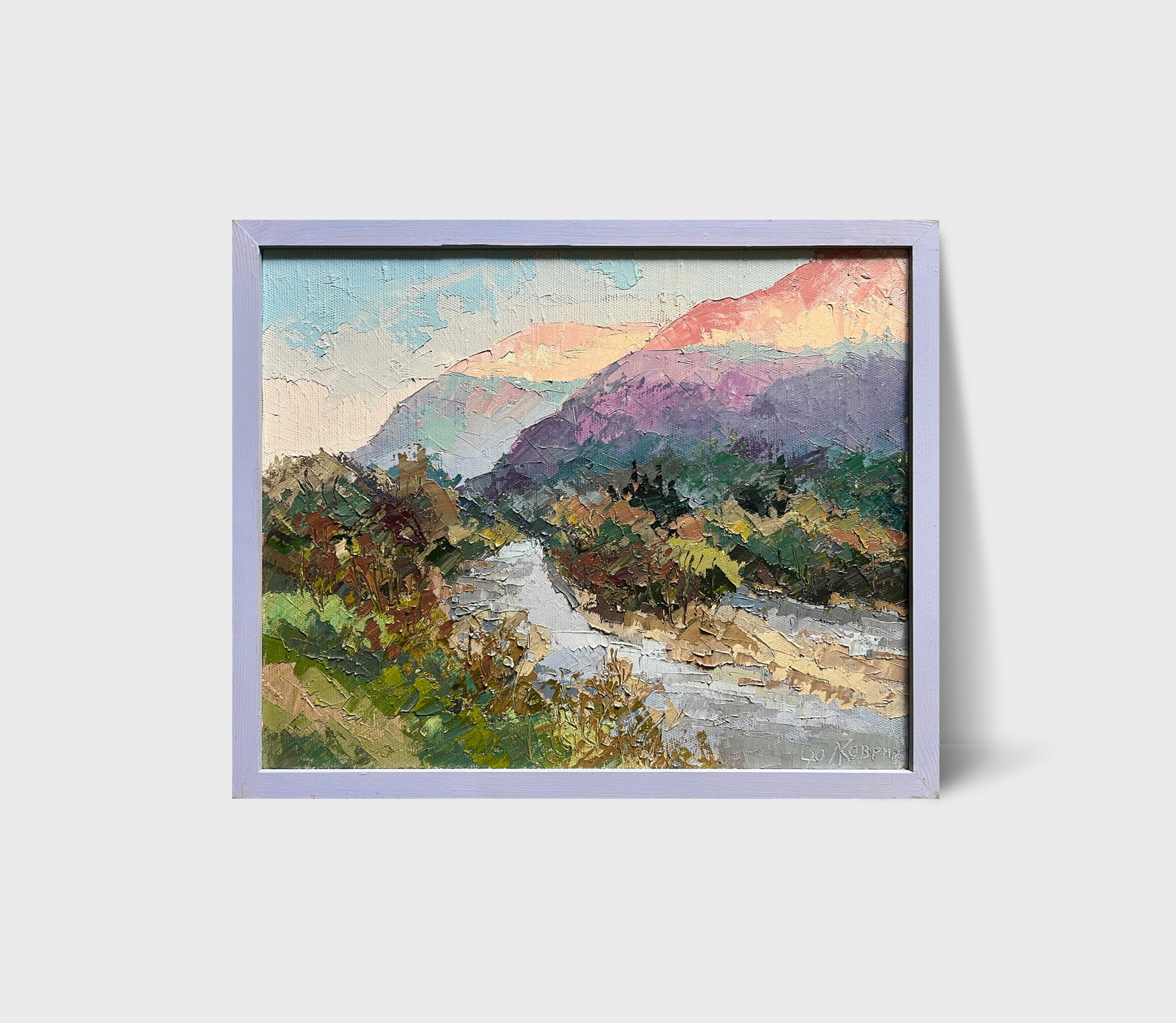 Oil painting with frame river in the Carpathians K. Leonid - 11