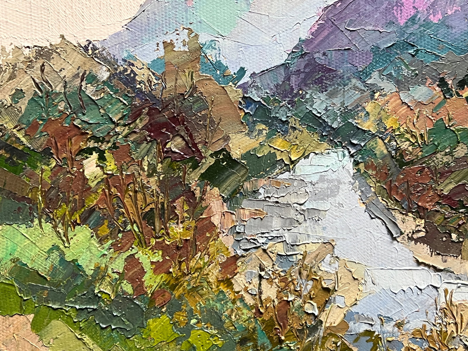 Oil painting with frame river in the Carpathians K. Leonid - 5