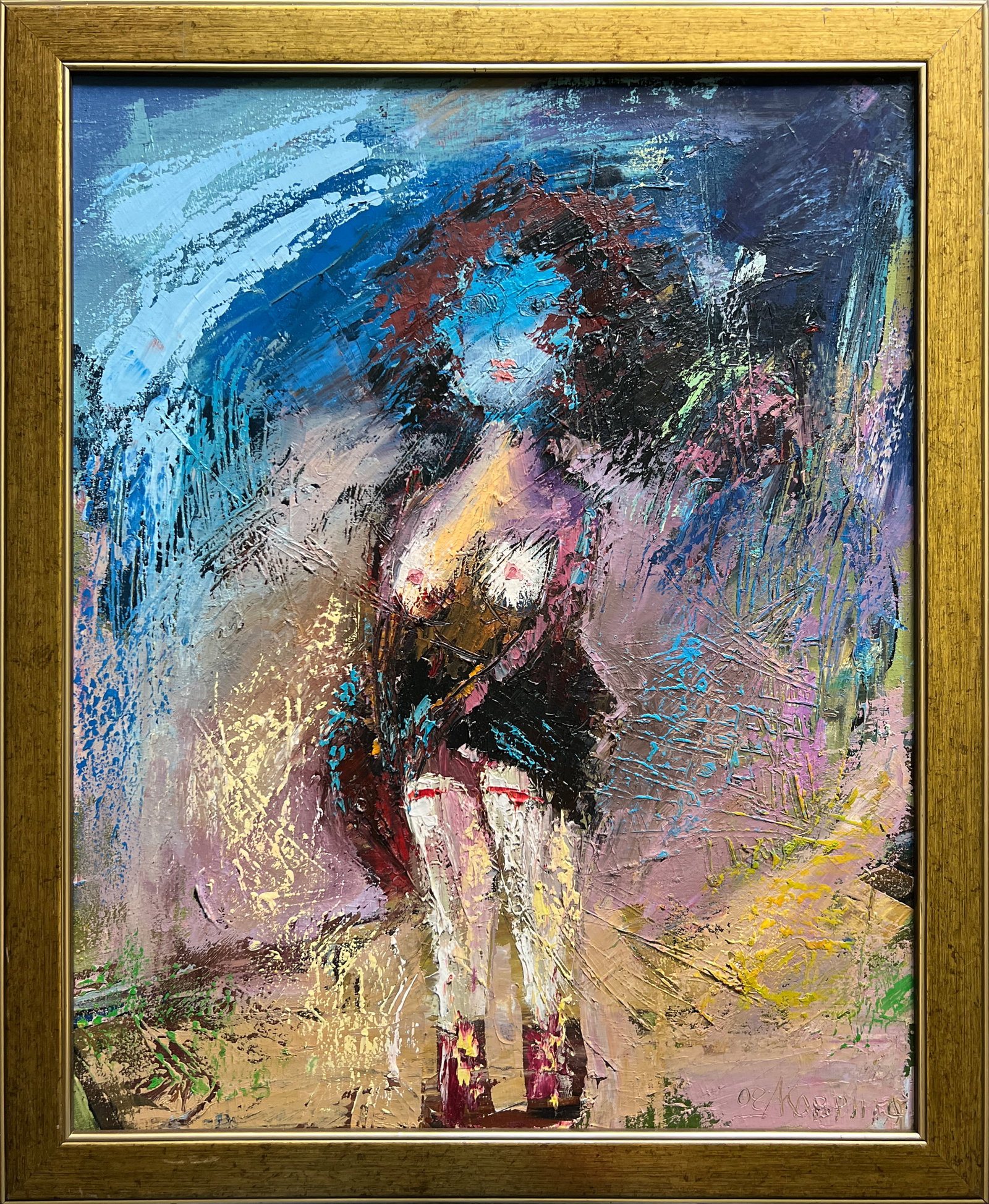 Abstract Oil painting with frame lady K. Leonid: 603KK Painter: K. Leonid S?ze: 50x40 cm/ 19.68x15.74 inches Components: oil, canvas Original painting CONDITION: exellent ERA:2008 ARTIST: Born in the village of Ostrov, what a beautiful name,