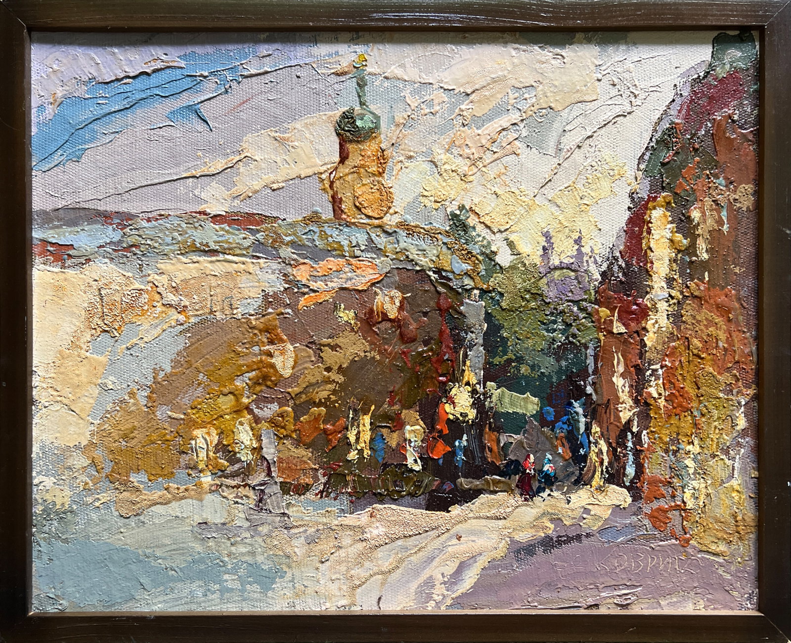 Oil painting with frame Lviv market square K. Leonid: 607KK Painter: K. Leonid S?ze: 40x50 cm/ 15.74x19.68 inches Components: oil, canvas, fiberboard Original painting CONDITION: exellent ERA:2020 ARTIST: Born in the village of Ostrov, what a beautiful n