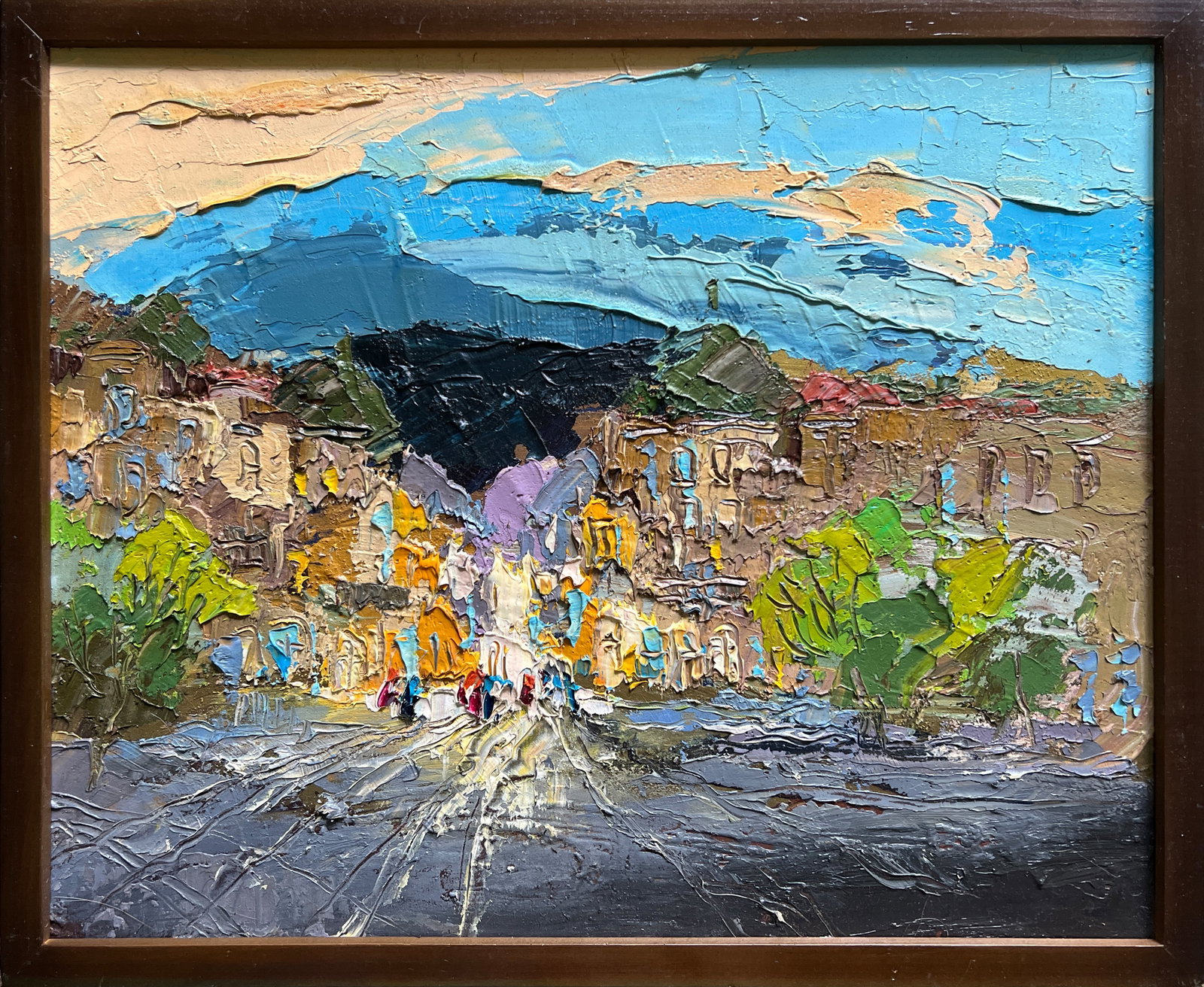 Oil painting with frame evening City K. Leonid: 611KK Painter: K. Leonid S?ze: 40x50 cm/ 15.74x19.68 inches Components: oil, canvas, cardboard Original painting CONDITION: exellent ERA:2021 ARTIST: Born in the village of Ostrov, what a beautiful na