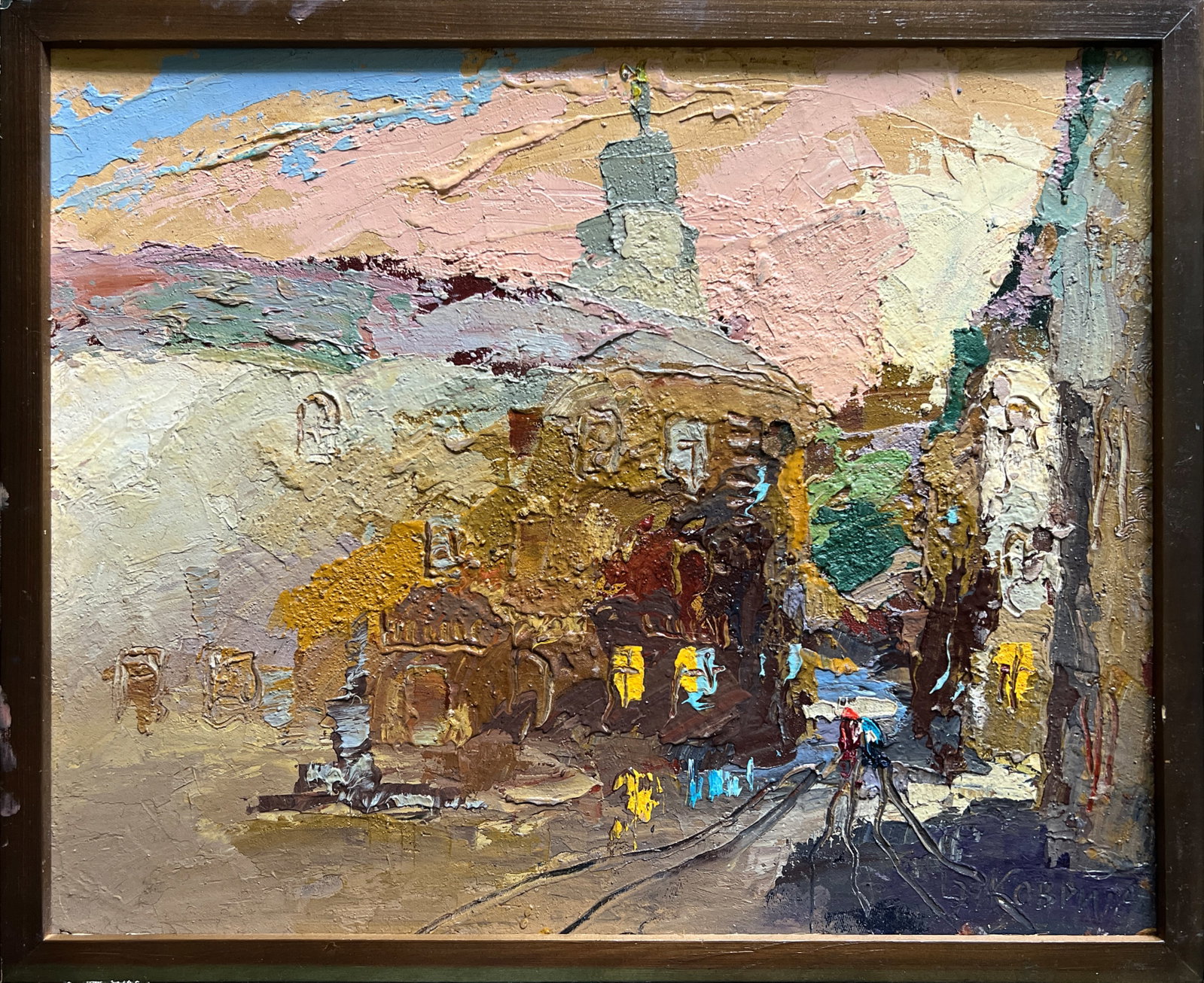 Oil painting with frame Lviv square K. Leonid: 615KK Painter: K. Leonid S?ze: 40x50 cm/ 15.74x19.68 inches Components: oil, canvas, cardboard Original painting CONDITION: exellent ERA:2020 ARTIST: Born in the village of Ostrov, what a beautiful na