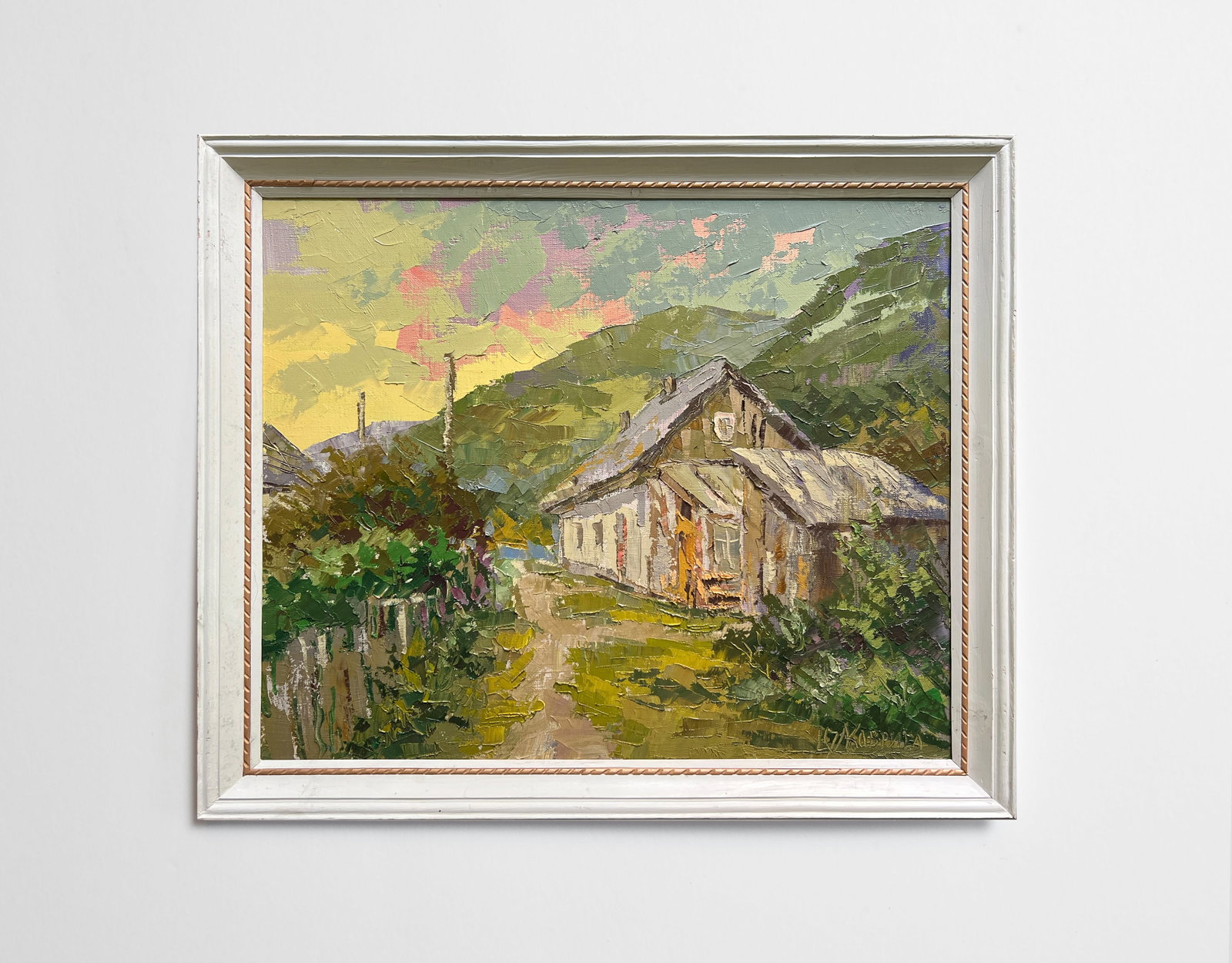 Oil painting with frame Carpathian old house K. Leonid - 2
