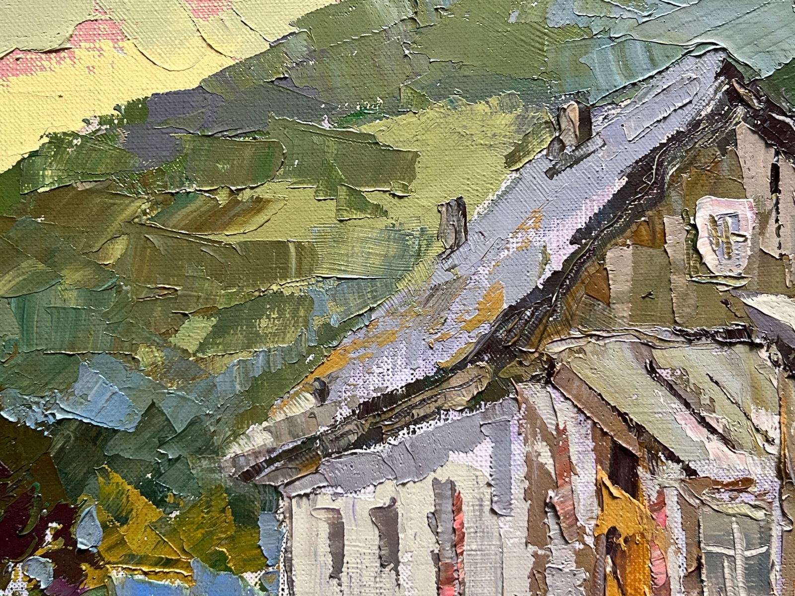 Oil painting with frame Carpathian old house K. Leonid - 7