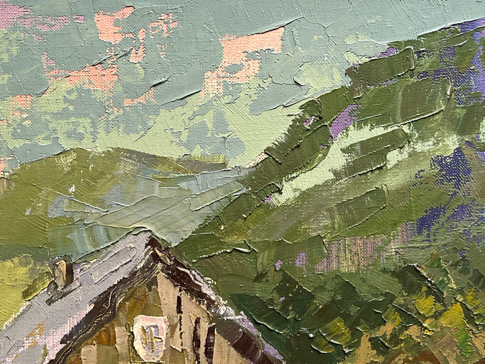 Oil painting with frame Carpathian old house K. Leonid - 9