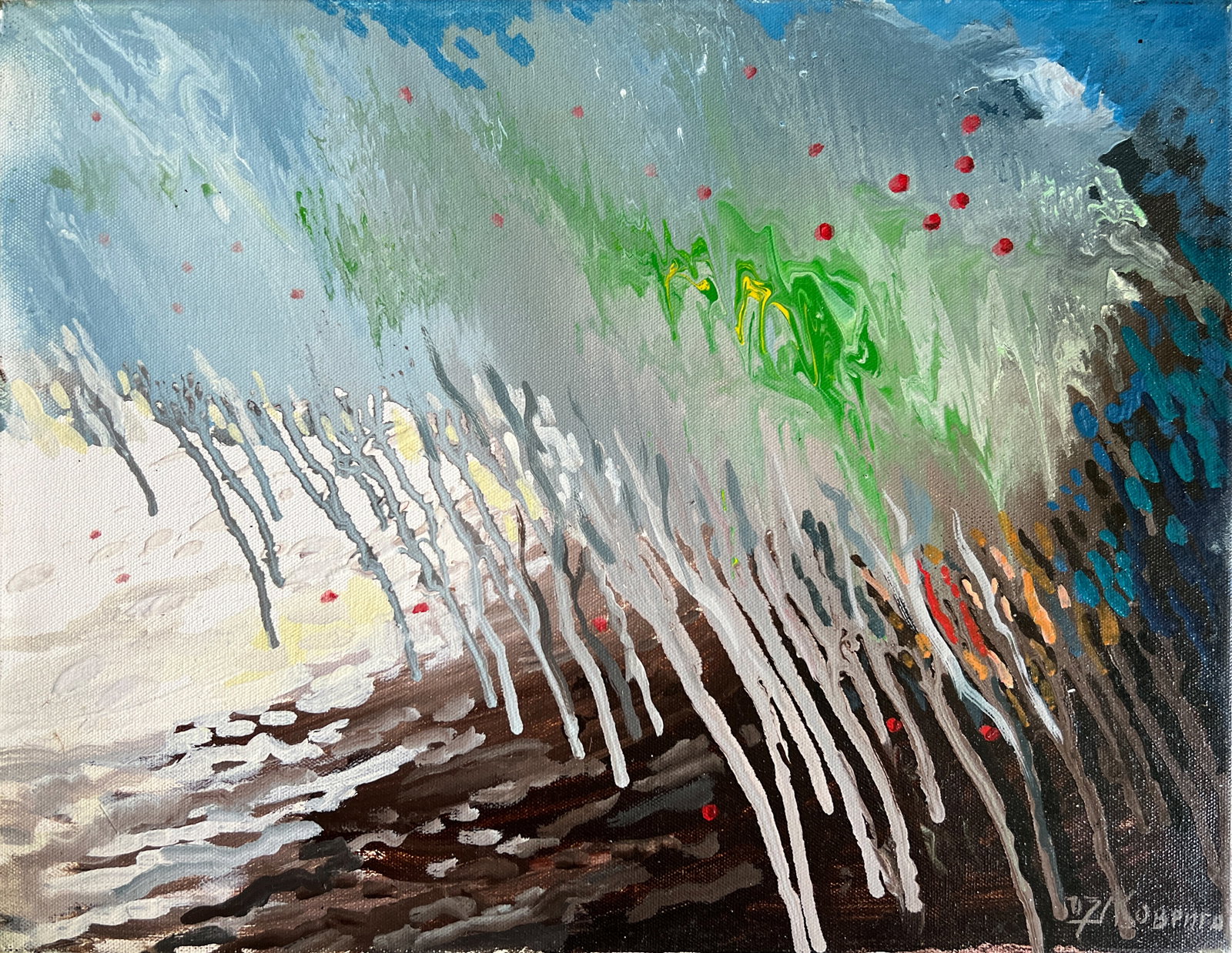 Abstract Oil painting with frame garden K. Leonid: 624KK Painter: K. Leonid S?ze: 35x45 cm/ 13.77x17.71 inches Components: oil, canvas Original painting CONDITION: exellent ERA:2007 ARTIST: Born in the village of Ostrov, what a beautiful name, located
