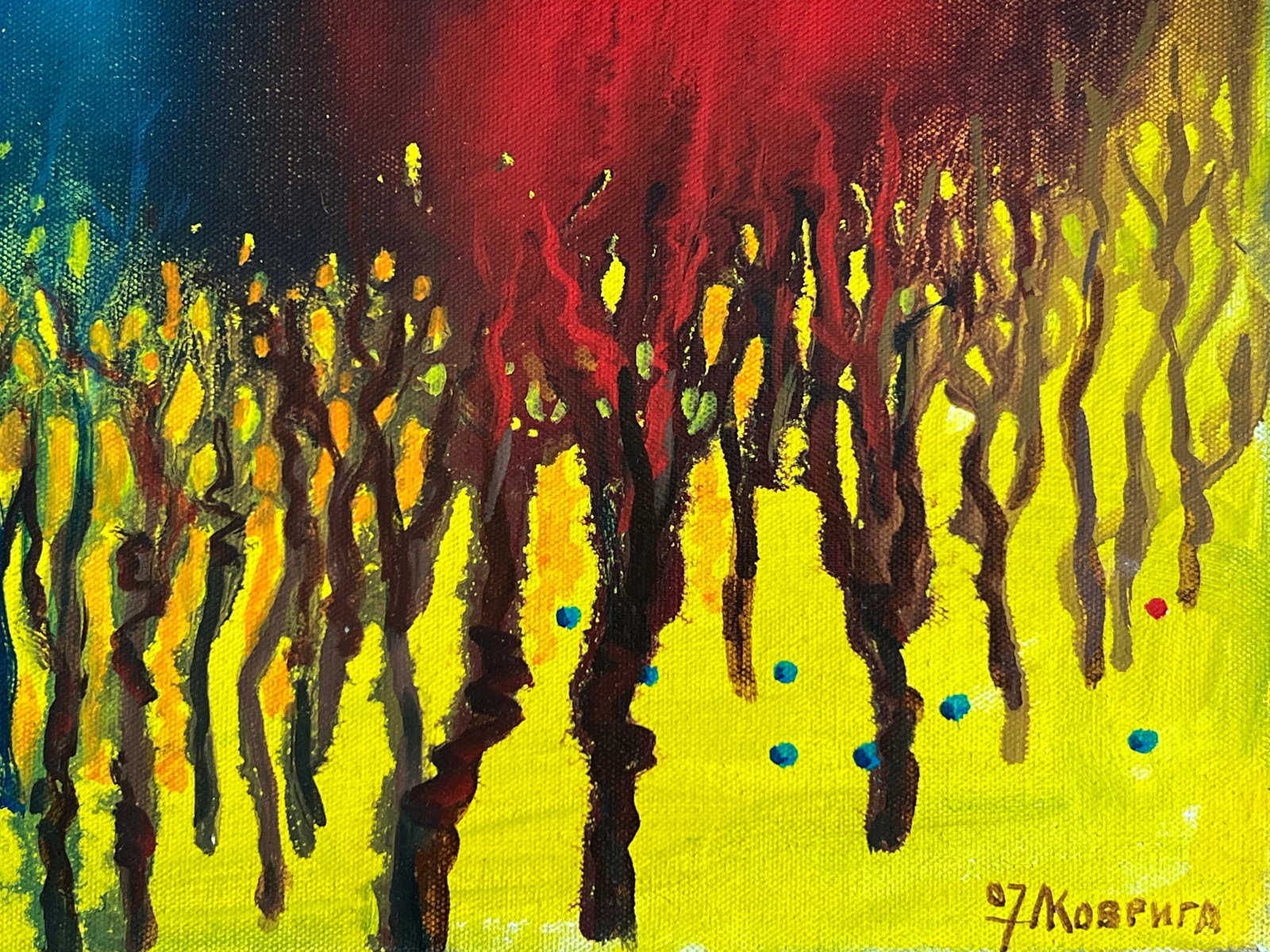 Abstract Oil painting with frame back garden K. Leonid - 4