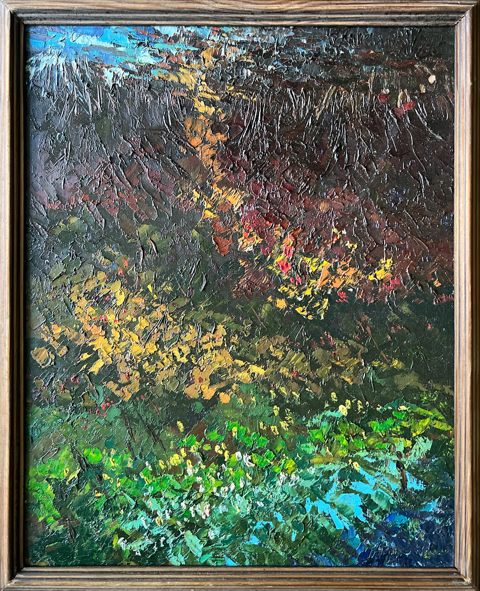 Abstract Oil painting with frame Seasons K. Leonid: 629KK Painter: K. Leonid S?ze: 41x33 cm/ 16.14x12.99 inches Components: oil, canvas Original painting CONDITION: exellent ERA:1997 ARTIST: Born in the village of Ostrov, what a beautiful name, located