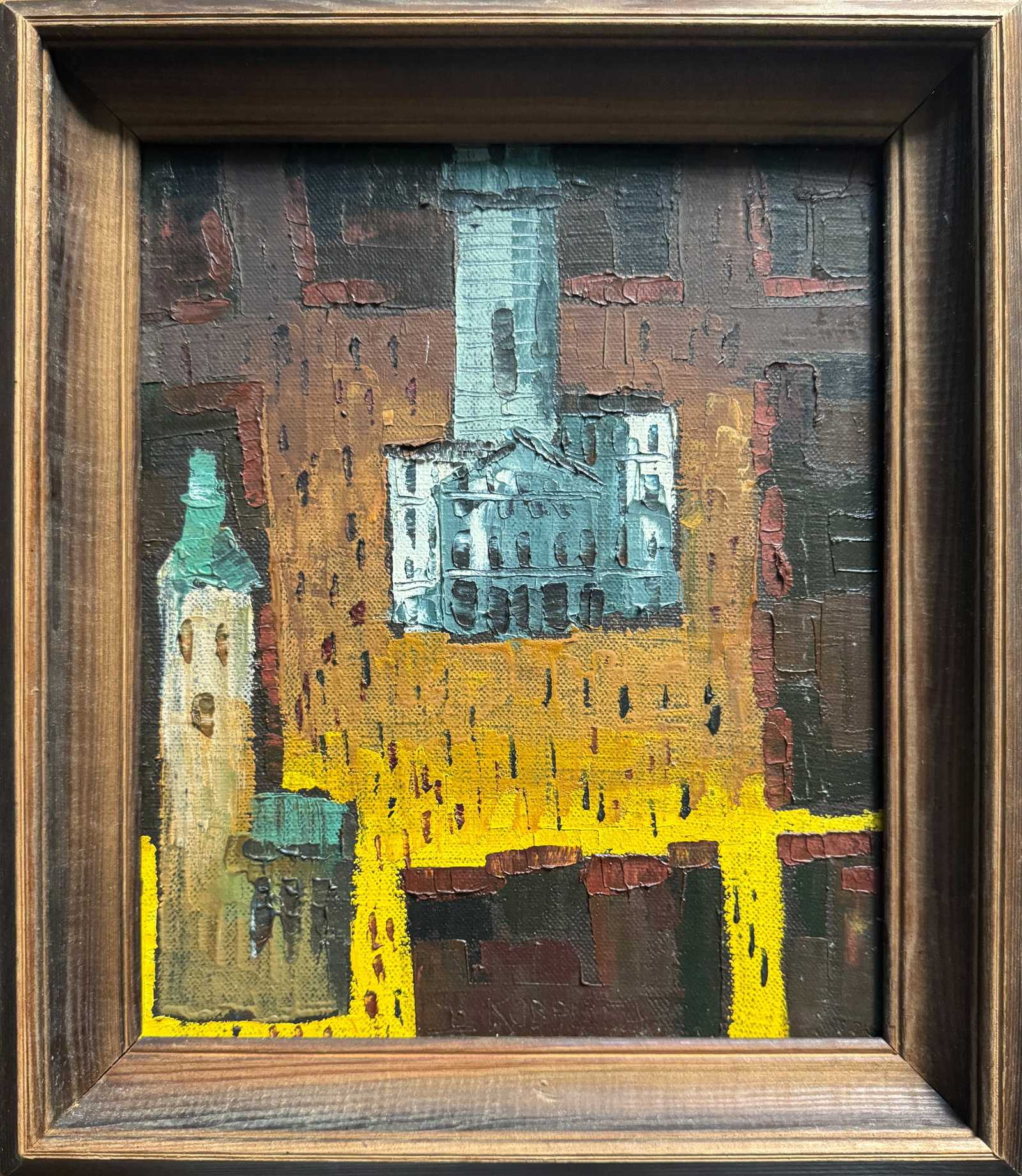 Oil painting with frame Lviv Square K. Leonid: 631KK Painter: K. Leonid S?ze: 30x25 cm/ 11.81x9.84 inches Components: oil, canvas, cardboard Original painting CONDITION: exellent ERA:1996 ARTIST: Born in the village of Ostrov, what a beautiful nam