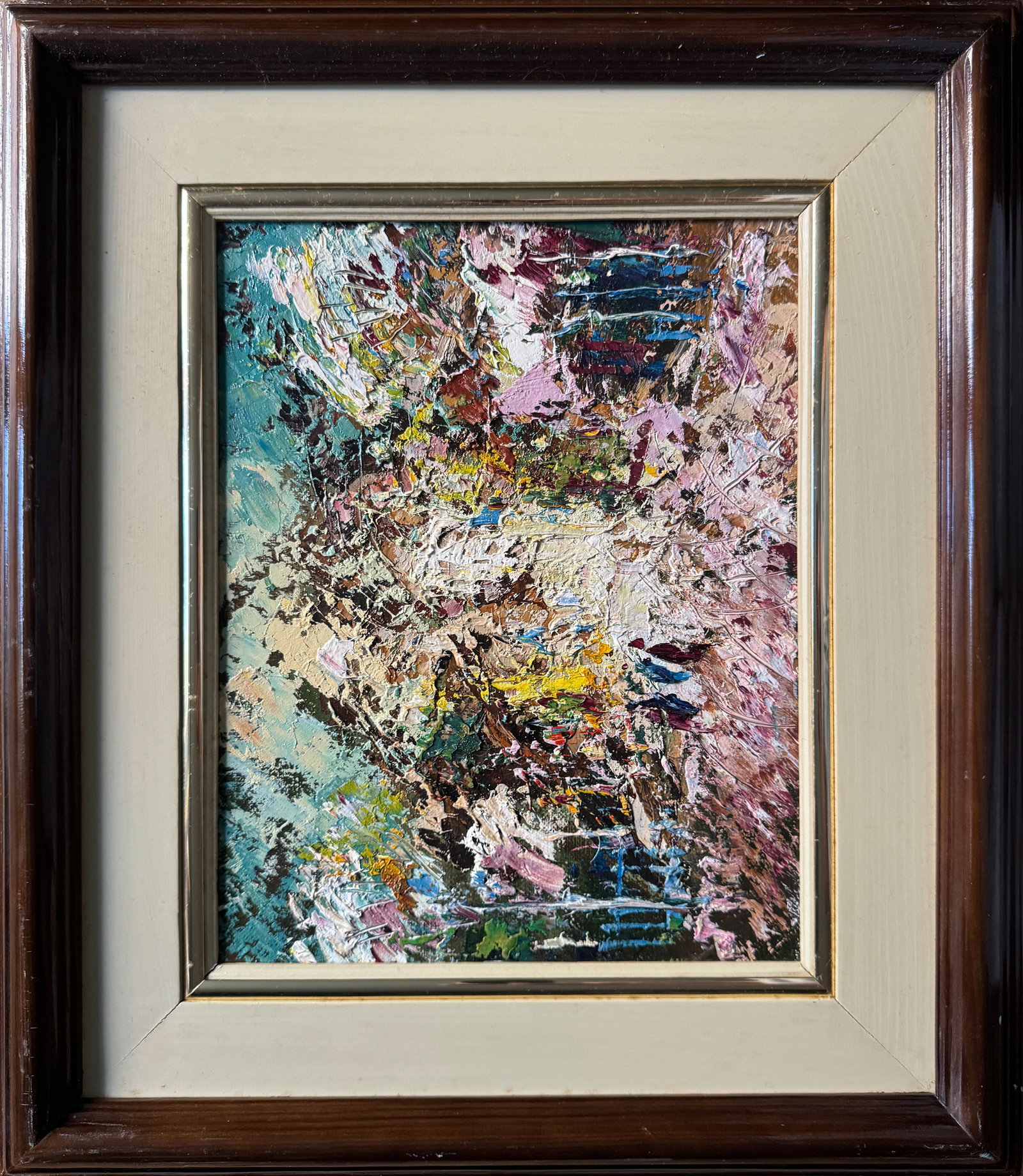 Abstract Oil painting with frame evening city K. Leonid: 634KK Painter: K. Leonid S?ze: 30x24 cm/ 11.81x9.44 inches Components: oil, canvas Original painting CONDITION: exellent ERA:2001 ARTIST: Born in the village of Ostrov, what a beautiful name, located 