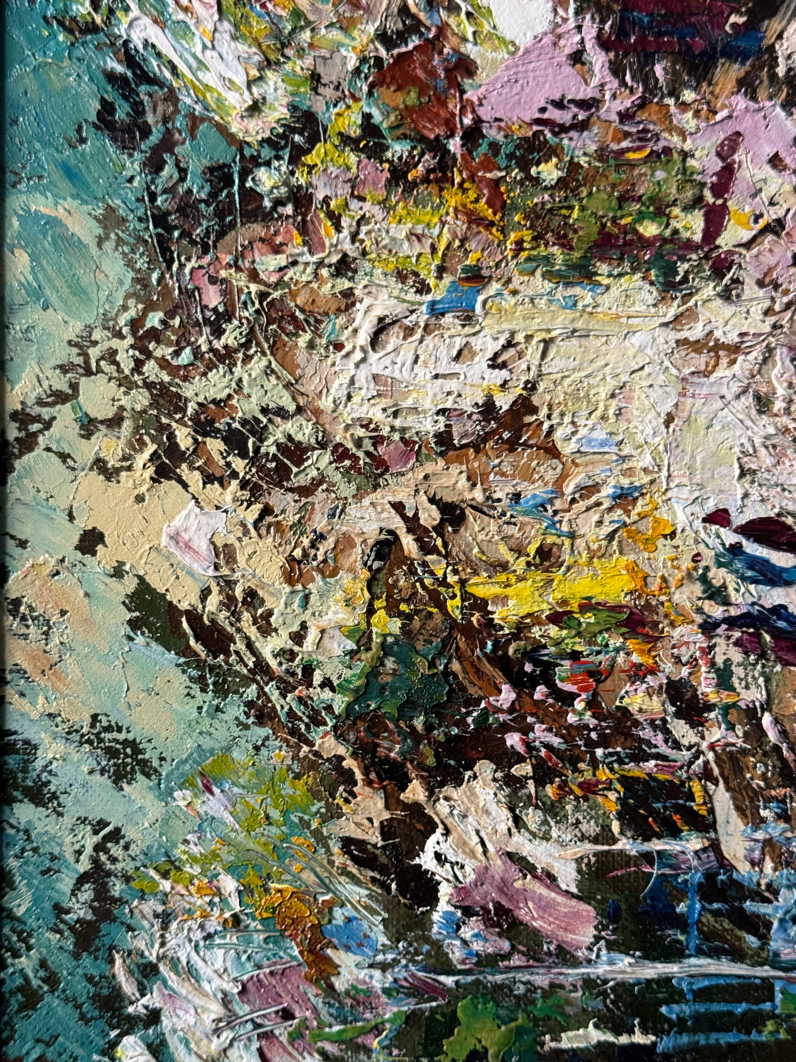 Abstract Oil painting with frame evening city K. Leonid - 2