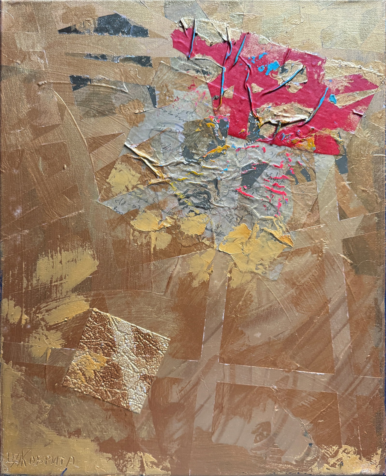 Perception of the author's technique Oil painting with frame Gold K. Leonid: 651KK Painter: K. Leonid S?ze: 50x40 cm/ 19.68x15.74 inches Components: oil, acrylic, canvas Original painting CONDITION: exellent ERA:2019 ARTIST: Born in the village of Ostrov, what a beautiful