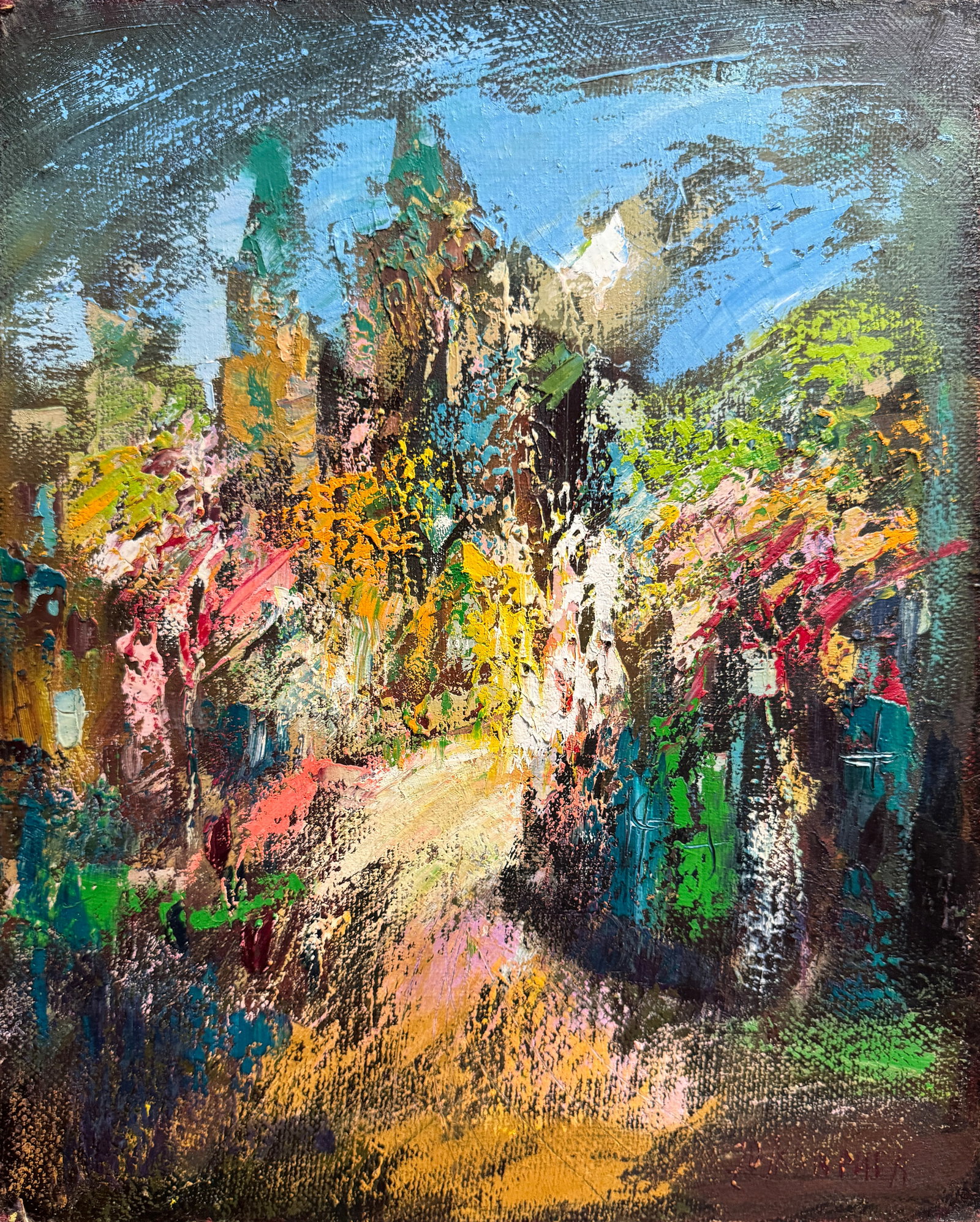 Abstract Oil painting with frame escape K. Leonid: 663KK Painter: K. Leonid S?ze: 50x40 cm/ 19.68x15.74 inches Components: oil, canvas Original painting CONDITION: exellent ERA:1998 ARTIST: Born in the village of Ostrov, what a beautiful name, located