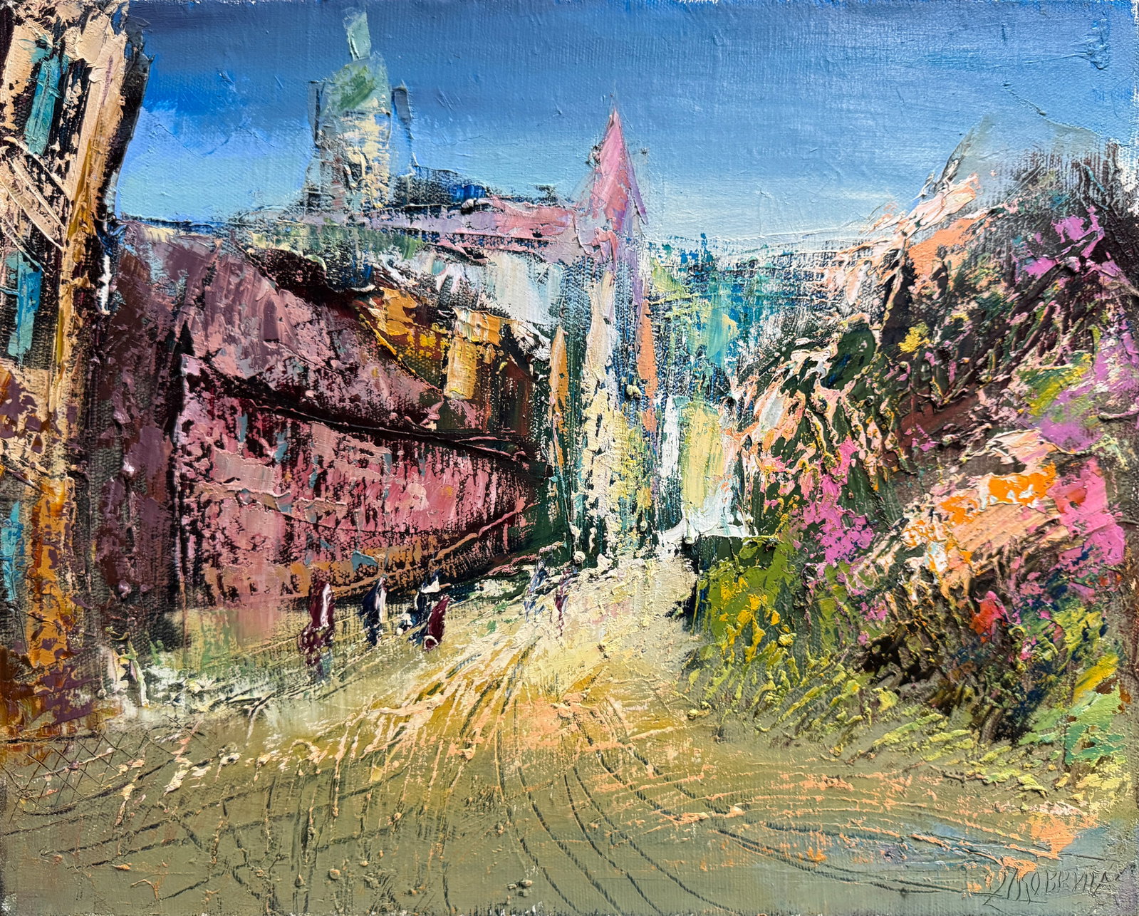 Oil painting with frame Lviv street K. Leonid: 667KK Painter: K. Leonid S?ze: 40x50 cm/15.75x19.68 inches Components: oil, canvas Original painting CONDITION: exellent ERA:2002 ARTIST: Born in the village of Ostrov, what a beautiful name, located 