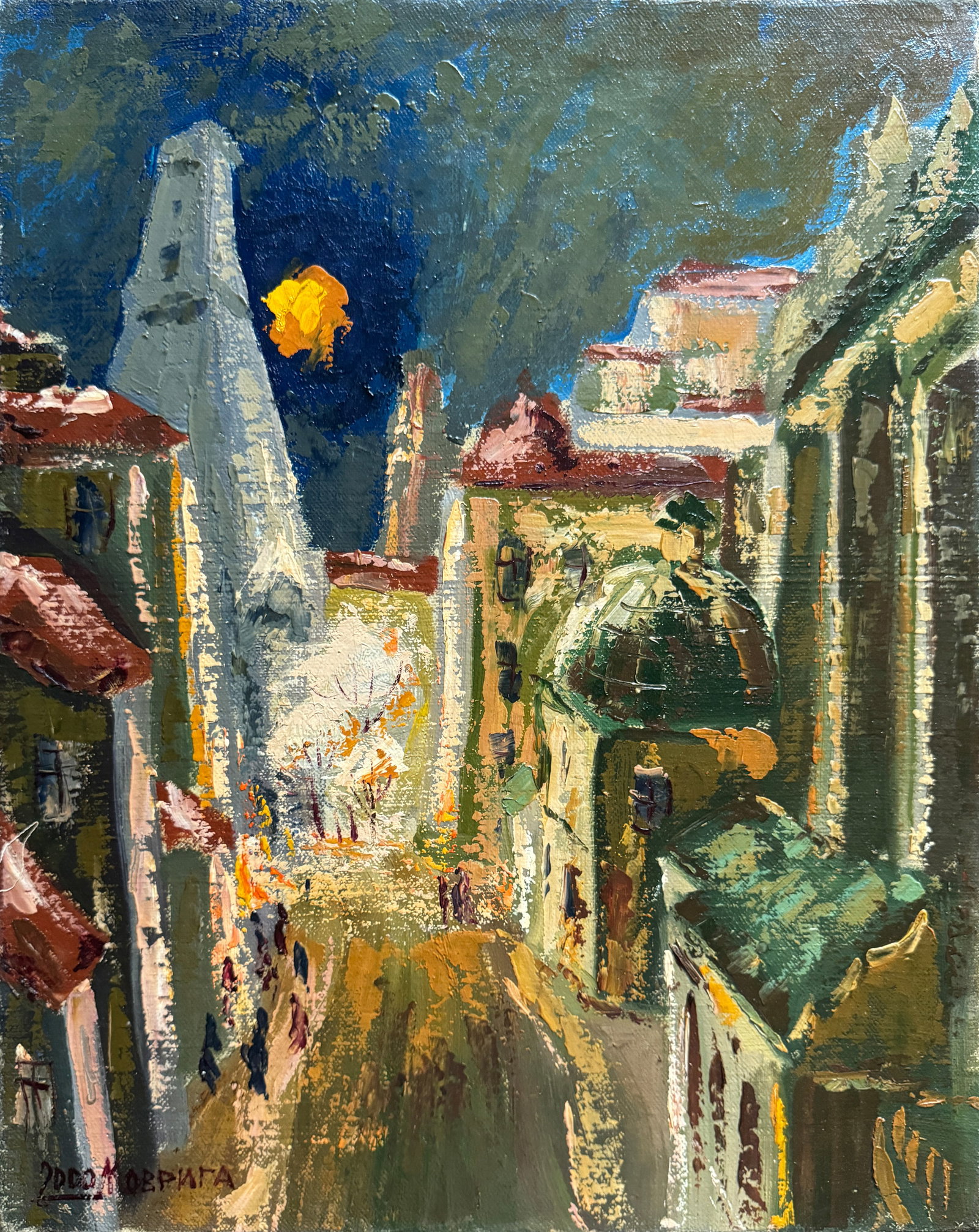 Oil painting with frame square in Lviv K. Leonid: 671KK Painter: K. Leonid S?ze: 50x40 cm/ 19.68x15.74 inches Components: oil, canvas Original painting CONDITION: exellent ERA:2000 ARTIST: Born in the village of Ostrov, what a beautiful name,