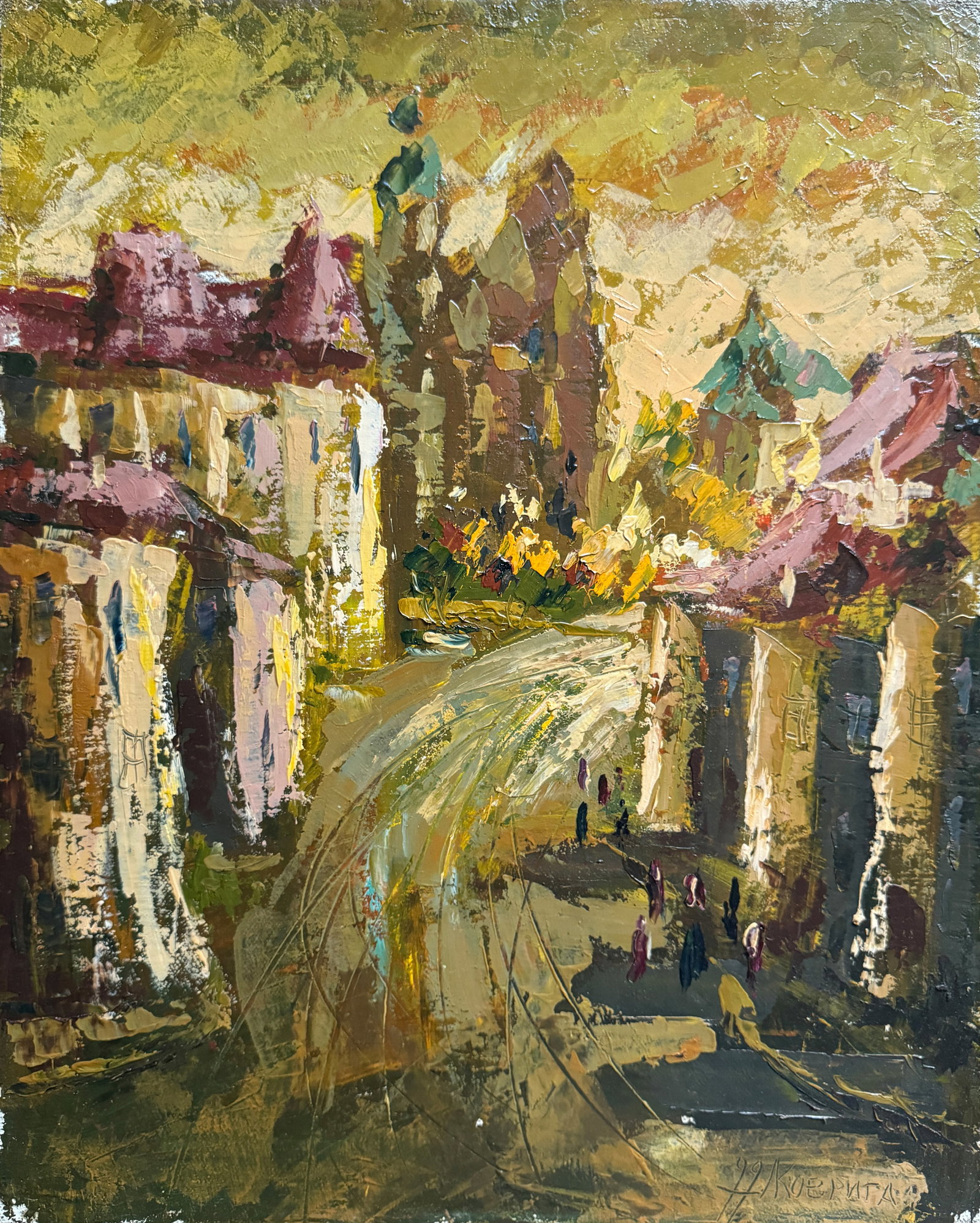 Oil painting with frame Lviv in the evening K. Leonid: 673KK Painter: K. Leonid S?ze: 50x40 cm/ 19.68x15.74 inches Components: oil, canvas Original painting CONDITION: exellent ERA:1999 ARTIST: Born in the village of Ostrov, what a beautiful name, located