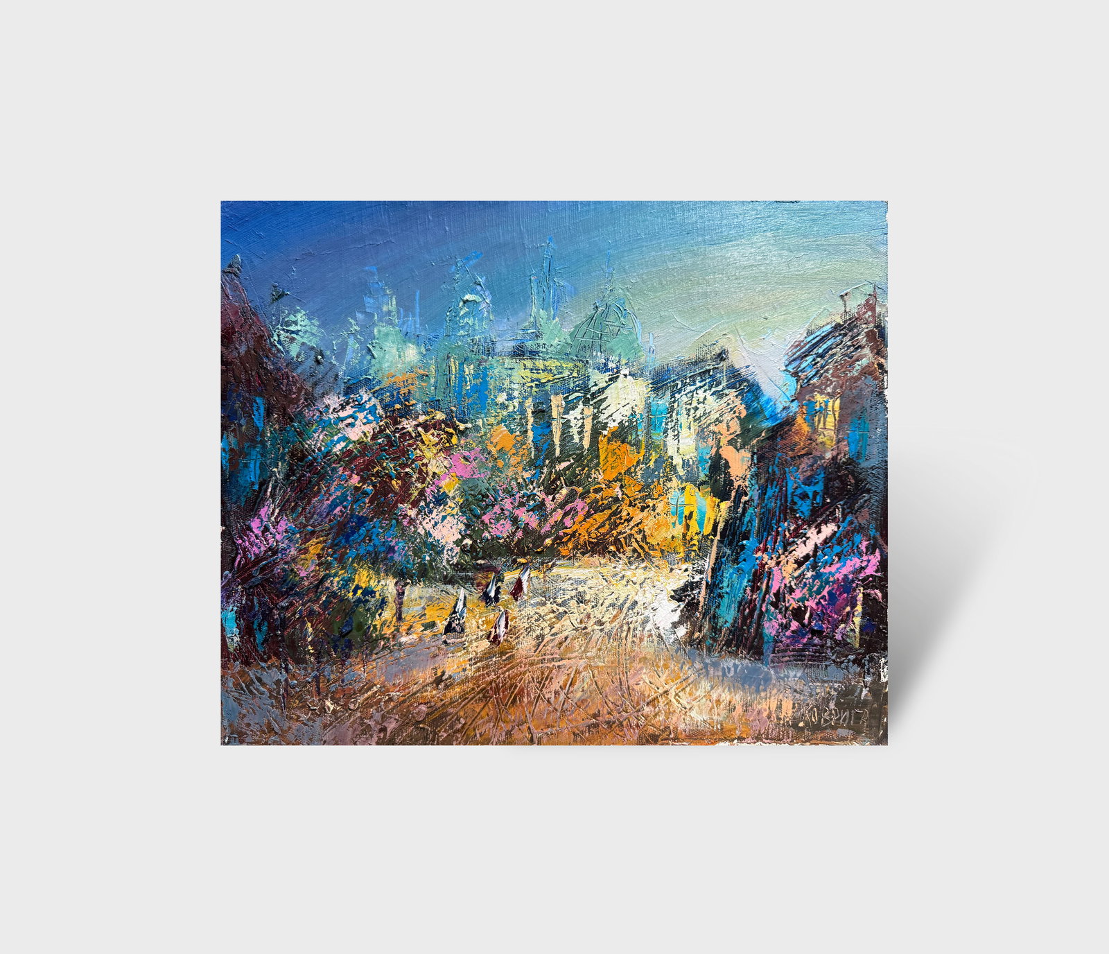 Abstract Oil painting with frame City K. Leonid - 12