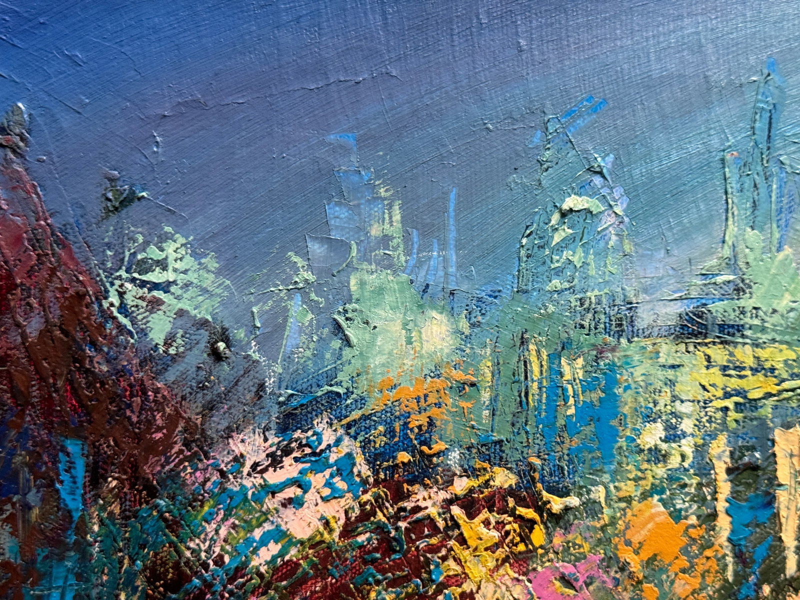 Abstract Oil painting with frame City K. Leonid - 2
