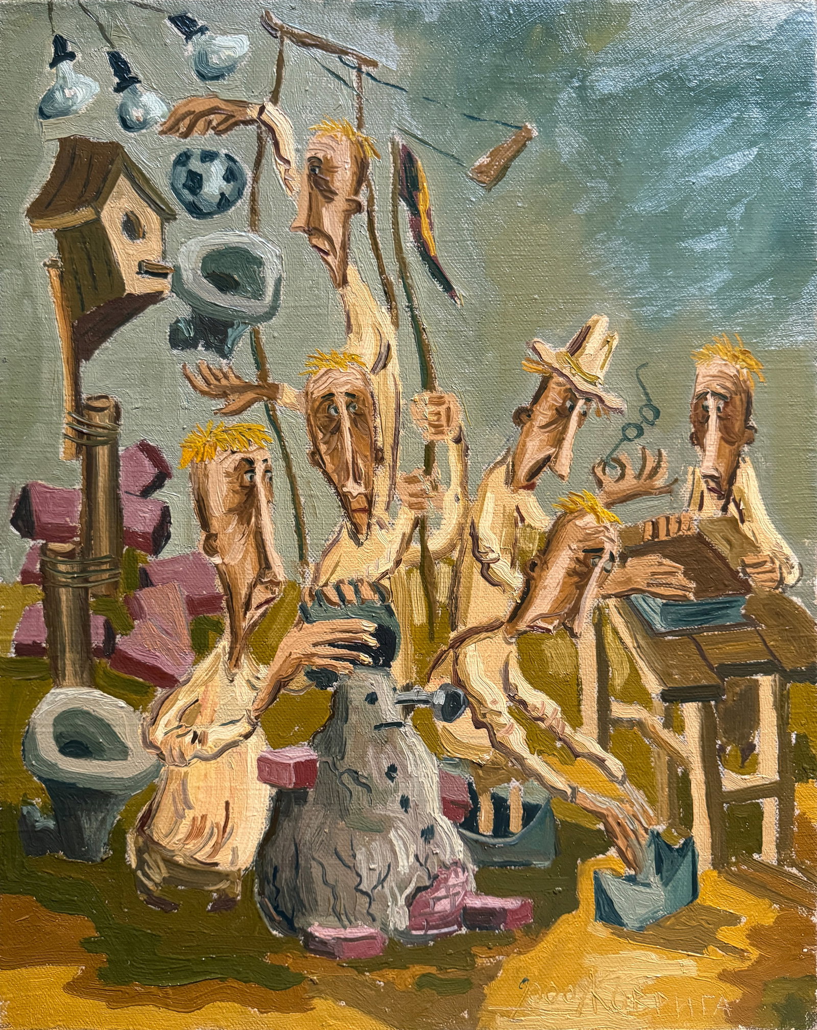 Oil painting with frame absurdity K. Leonid: 679KK Painter: K. Leonid S?ze: 50x40 cm/ 19.68x15.74 inches Components: oil, canvas Original painting CONDITION: exellent ERA:2000 ARTIST: Born in the village of Ostrov, what a beautiful name, located