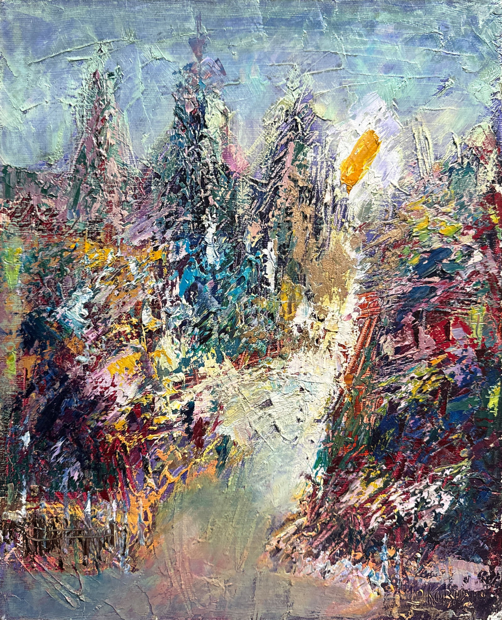 Abstract Oil painting with frame City K. Leonid: 681KK Painter: K. Leonid S?ze: 50x40 cm/ 19.68x15.74 inches Components: oil, canvas Original painting CONDITION: exellent ERA:2002 ARTIST: Born in the village of Ostrov, what a beautiful name, located