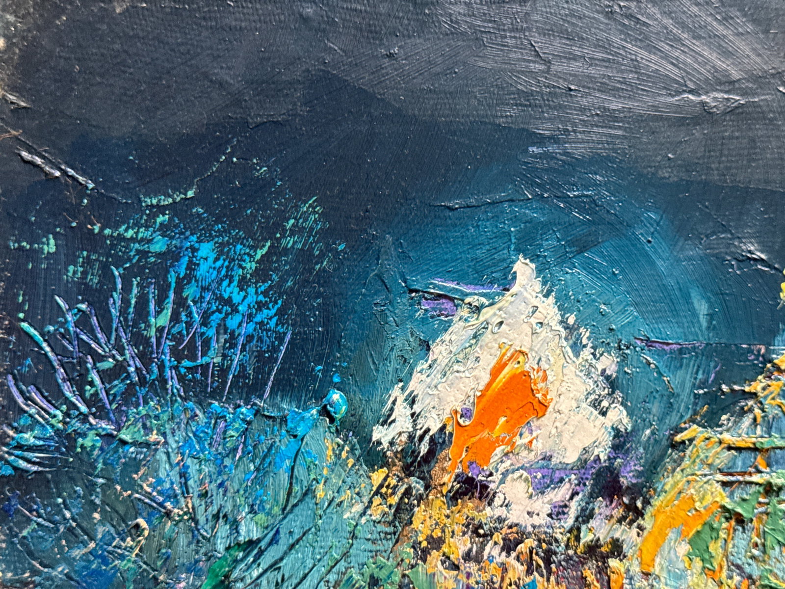 Abstract Oil painting with frame Night city K. Leonid - 2
