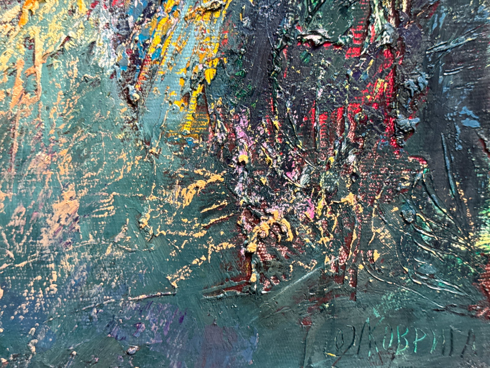 Abstract Oil painting with frame Night city K. Leonid - 7