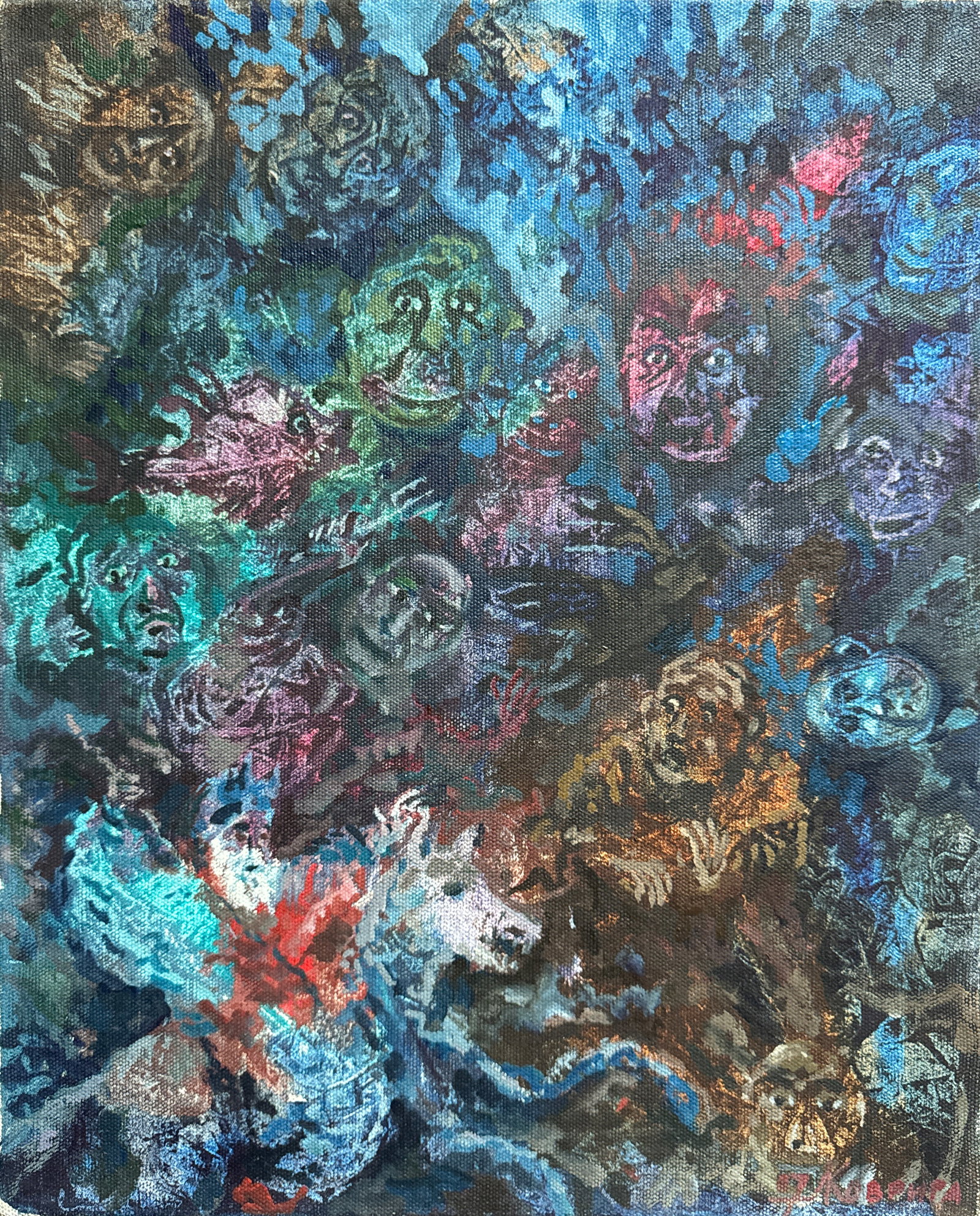 Abstract Oil painting with frame Theater of the Absurd K. Leonid: 683KK Painter: K. Leonid S?ze: 50x40 cm/ 19.68x15.74 inches Components: oil, canvas Original painting CONDITION: exellent ERA:2007 ARTIST: Born in the village of Ostrov, what a beautiful name, located