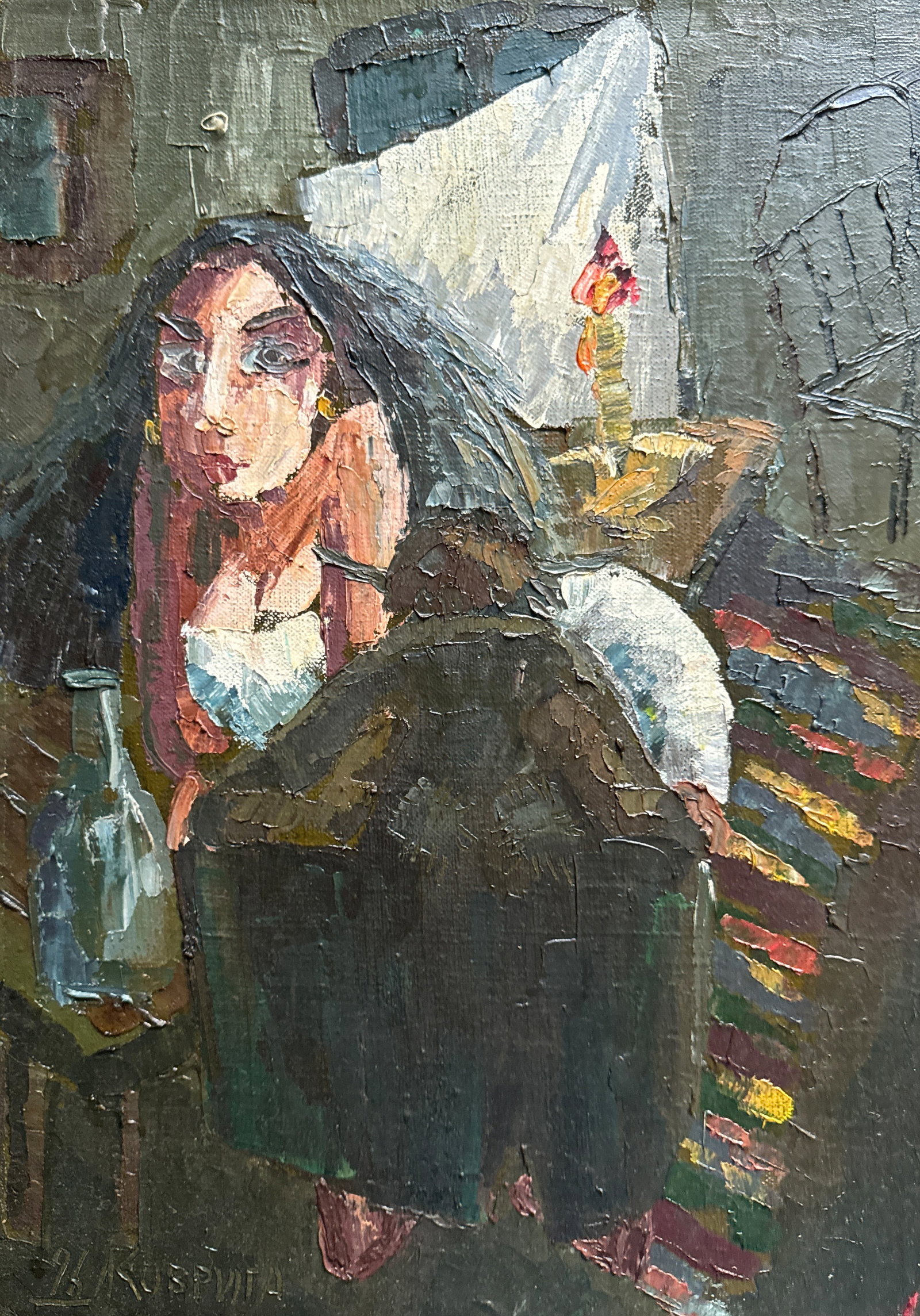 Oil painting with frame godmother K. Leonid: 692KK Painter: K. Leonid S?ze: 50x35 cm/ 19.68x13.77 inches Components: oil, canvas Original painting CONDITION: exellent ERA:1996 ARTIST: Born in the village of Ostrov, what a beautiful name,
