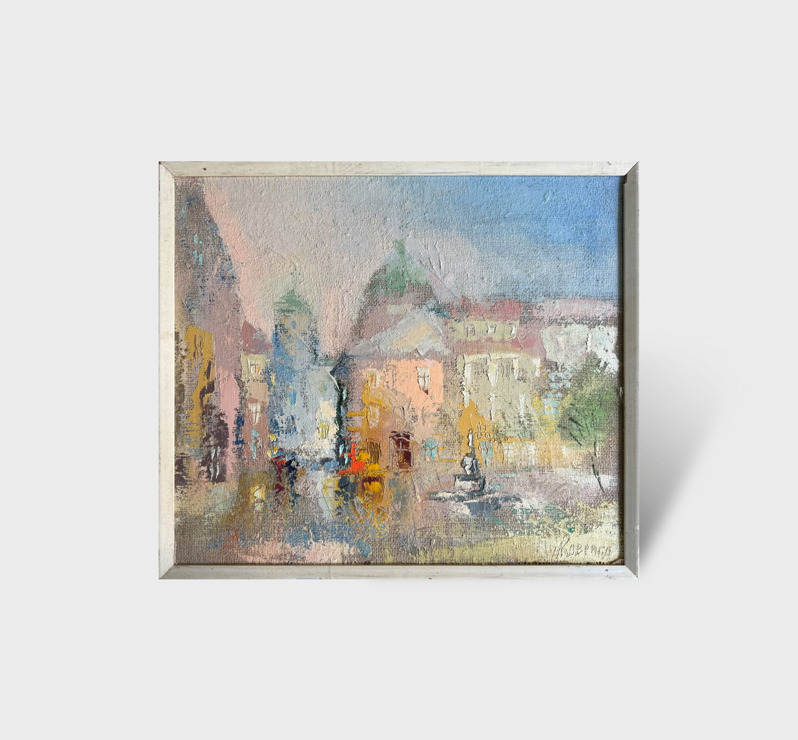 Abstract Oil painting with frame Lviv Market Square K. Leonid - 12