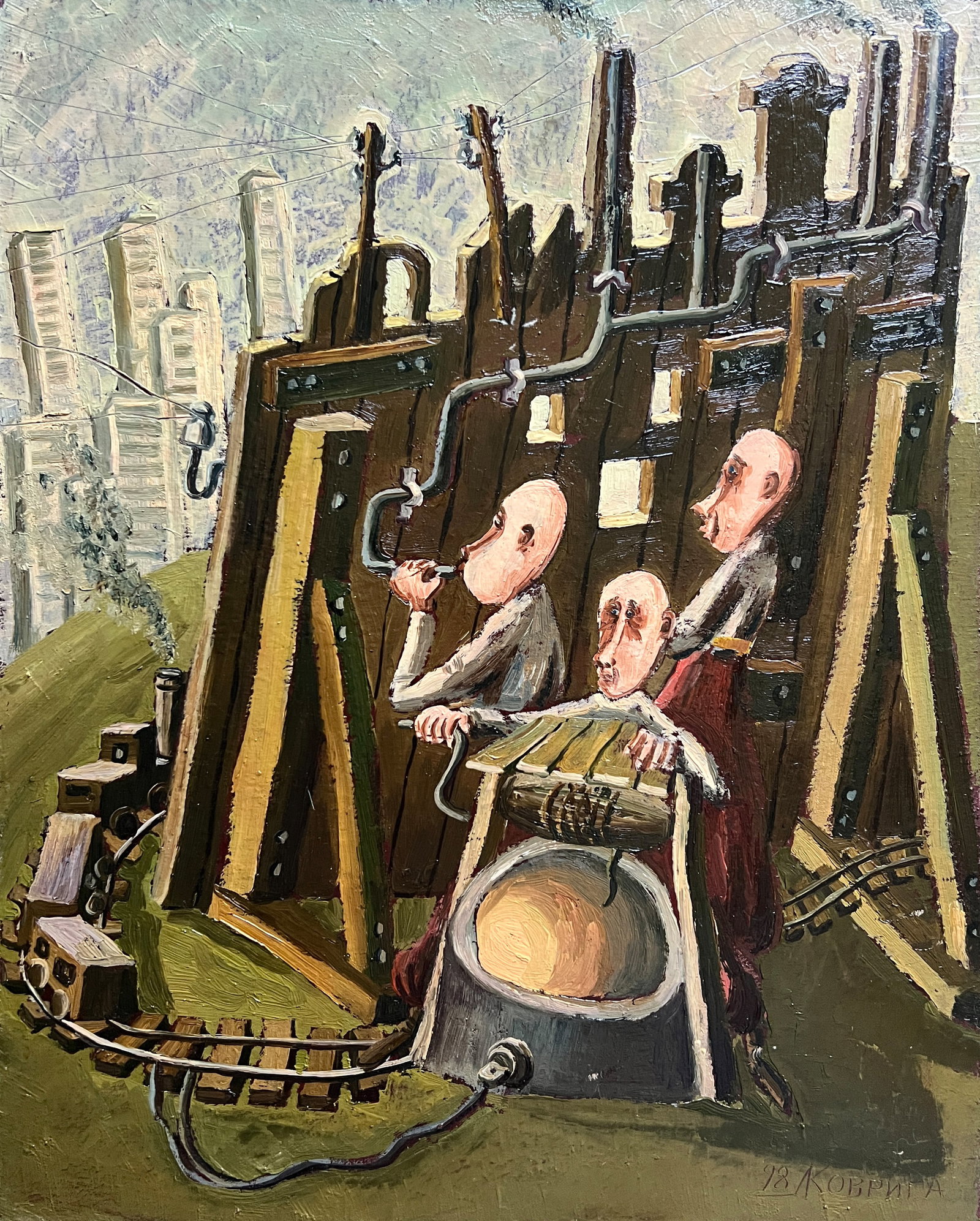 Oil painting with frame We are Europe K. Leonid: 718KK Painter: K. Leonid S?ze: 50x40 cm/ 19.68x15.74 inches Components: oil, canvas Original painting CONDITION: exellent ERA:1998 ARTIST: Born in the village of Ostrov, what a beautiful name, located