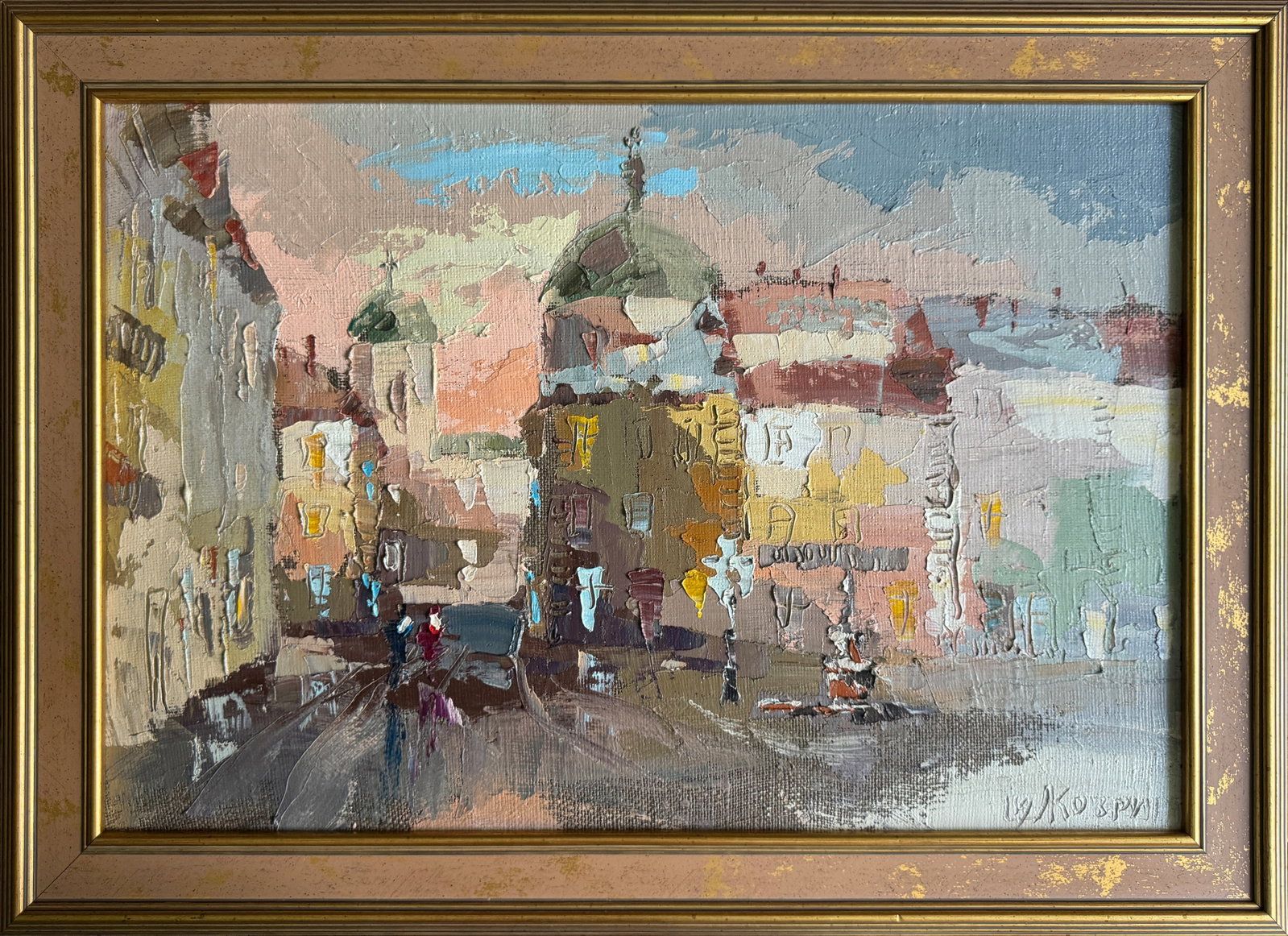 Oil painting with frame Lviv Square K. Leonid: 720KK Painter: K. Leonid S?ze: 40x60 cm/15.75x23.62 inches Components: oil, canvas Original painting CONDITION: exellent ERA:2019 ARTIST: Born in the village of Ostrov, what a beautiful name, located 