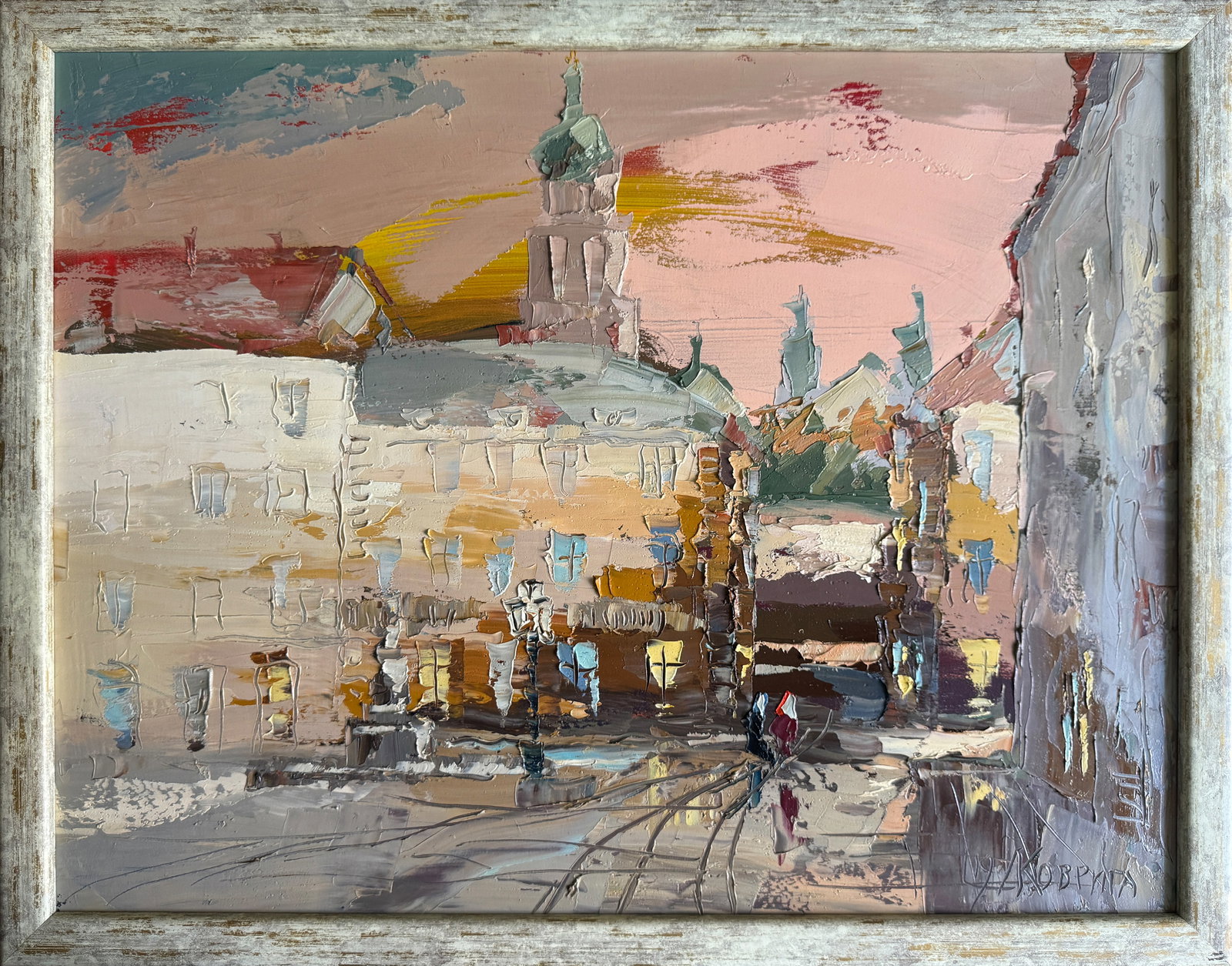 Oil painting with frame Lviv, Market K. Leonid: 727KK Painter: K. Leonid S?ze: 50x65 cm/ 19.68x25.59 inches Components: oil, canvas Original painting CONDITION: exellent ERA:2019 ARTIST: Born in the village of Ostrov, what a beautiful name, located