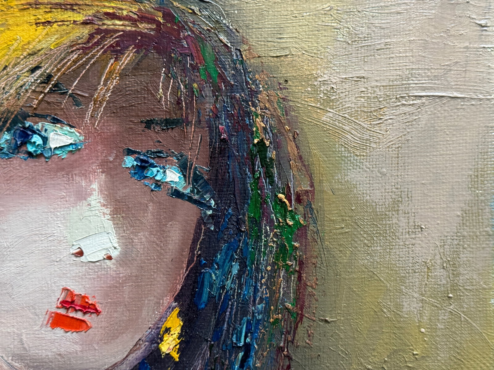 Abstract Oil painting with frame Female portrait K. Leonid - 8