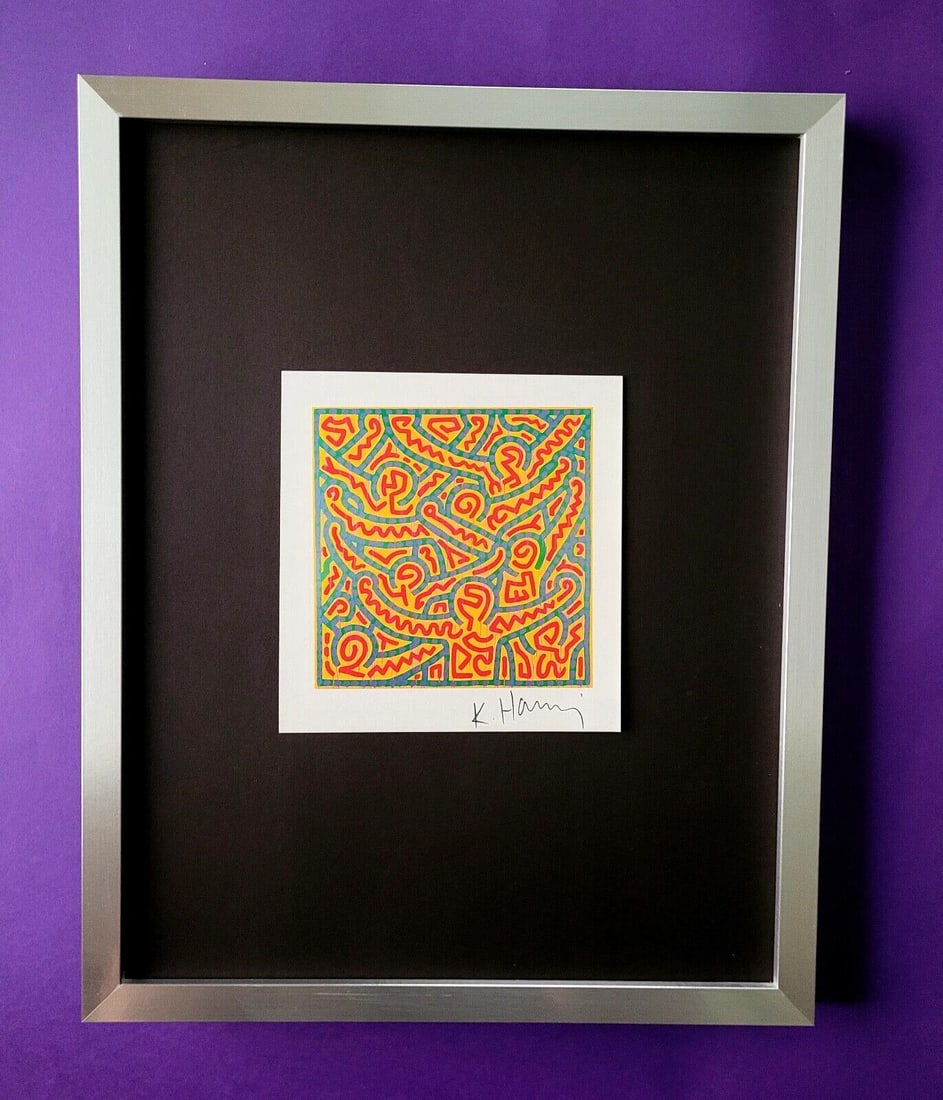 Keith Haring | Vintage Print Signed | Collector Piece Framed TS: Up for Auction this Beautiful and Scarce Vintage 1989 Offset Lithograph after Keith Haring Facsimile Signed Art Print is about 8 X 8 in. This piece is mounted on a 11 x 14 in. black acid free black bo