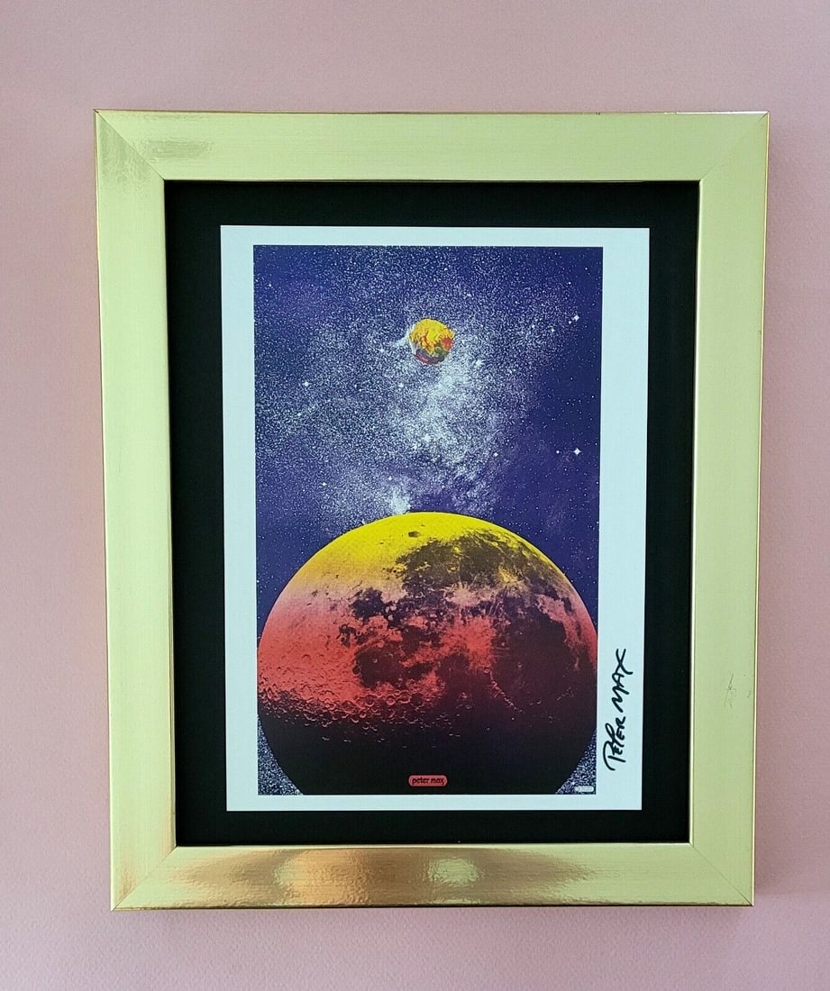 Peter Max | Vintage Print Signed | Mounted in a New 10x8in Frame: Up for Sale this Beautiful Vintage Offset Lithograph after Peter Max Facsimile Signed This piece is mounted on a 10 x 8 in. black acid free black board. Framed in covering an area of 12x10in. This is 
