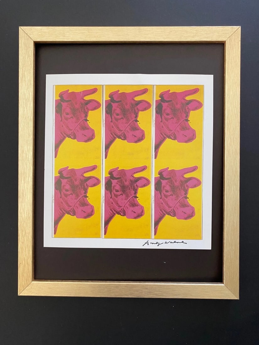 Andy Warhol | Vintage 1984 Cows Print Signed | Mounted and Framed!: Up for Auction this Beautiful and Scarce Vintage 1984 Offset Lithograph after Andy Warhol " Cows " Facsimile Signature in ink Art Print is about 4 X 6 in. This piece is mounted on a 10 x 8 in. black a