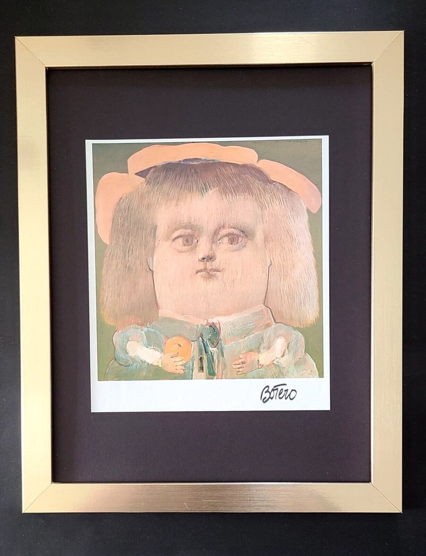 Fernando Botero | Awesome Signed Vintage Print from Colombia | New Golden Frame: Up for Sale this Stunning Offset Lithograph after FERNANDO BOTERO Facsimile Signed in ink Art Print is about 11.2 x 8.4in This art print is mounted on a 14 x 11 in. black acid free black board. New Go