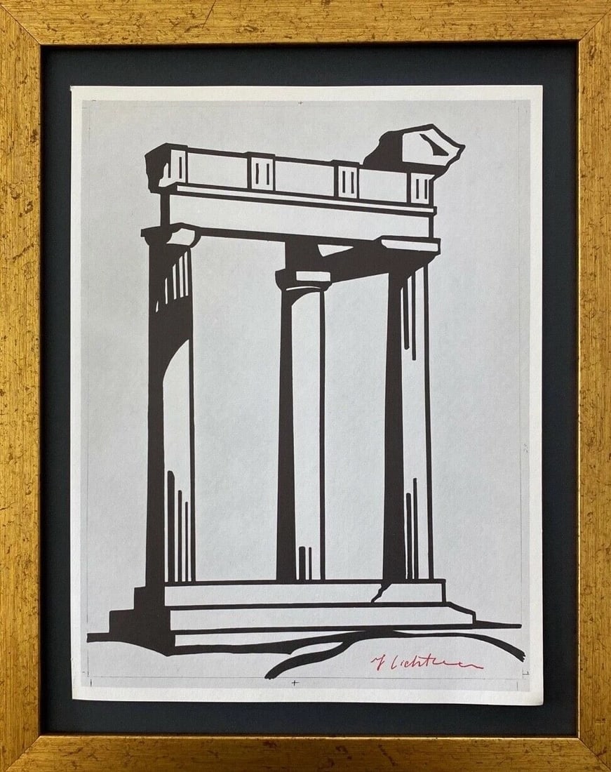 Roy Lichtenstein | Vintage 1970 Signed | Mounted 11x14 Offset Lithograph: Up for Auction this Beautiful and Scarce Vintage 1972 Offset Lithograph Roy Lichtenstein "Columns" Stamp Signed Art Print is about 12 X 9 in. This piece is mounted on a 11 x 14 in. black acid free pre