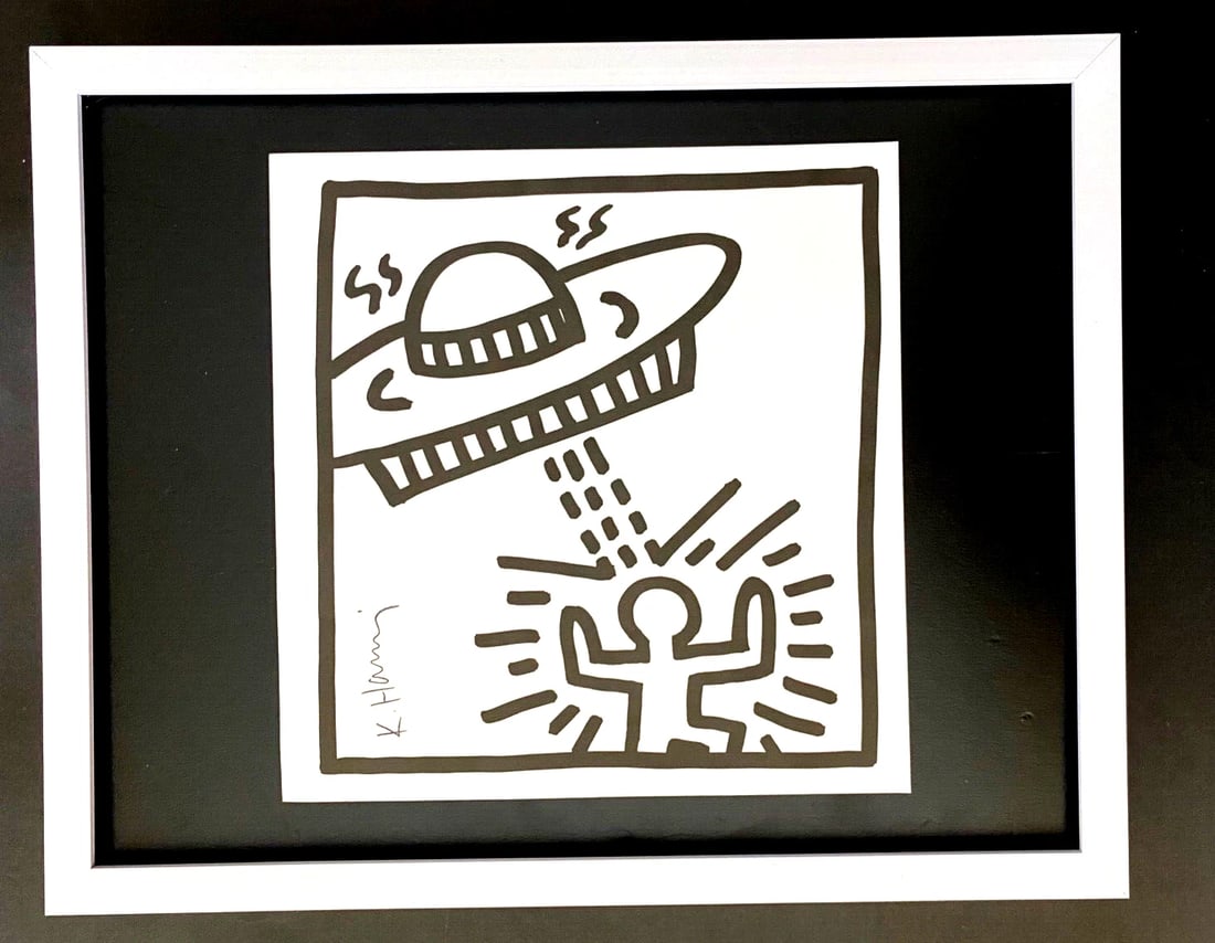 Keith Haring | Vibrant & Iconic Print Signed Mounted & Framed 14x11: Up for Auction this Beautiful and Scarce Vintage 1989 Offset Lithograph after Keith Haring Stamp Signed Art Print is about 8 X 8 in. This piece is mounted on a 11 x 14 in. black acid free black board.