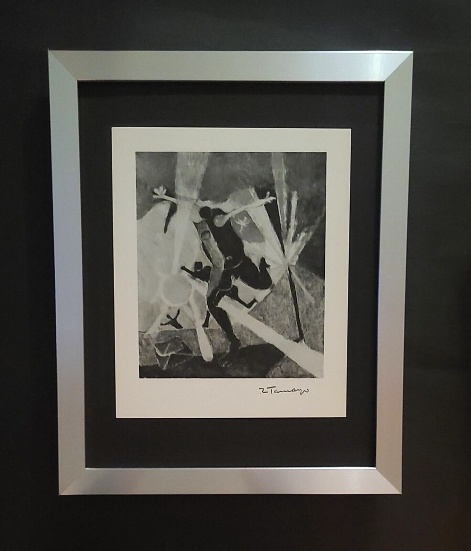 PABLO PICASSO + SIGNED VINTAGE 1951 ARTISTIC FIGURES PRINT FROM VERVE + FRAMED: This is a Beautiful and Scarce 1951 Photogravure by PABLO PICASSO Facsimile Signed in Blue Ink from EDITIONS DE LA REVUE VERVE, PARIS Mounted and Framed covering an area of 17x13 in Printed by Mourlot