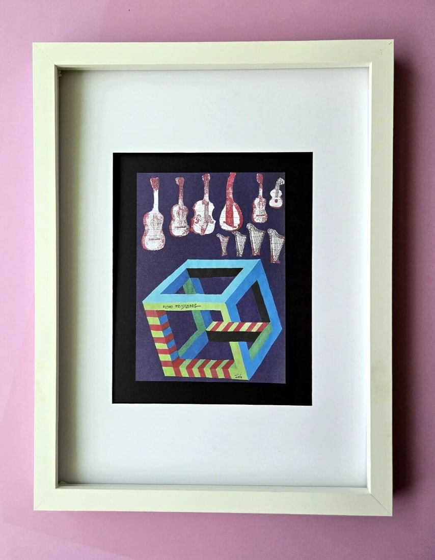 PEDRO FRIEDEBERG VINTAGE SIGNED PRINT + ICONIC SURREAL + FRAMED ART: PEDRO FRIEDEBERG Add a collector's gem to your space with this framed print by renowned Mexican surrealist and designer Pedro Friedeberg. Known for his intricate, symbolic, and architectural compositi