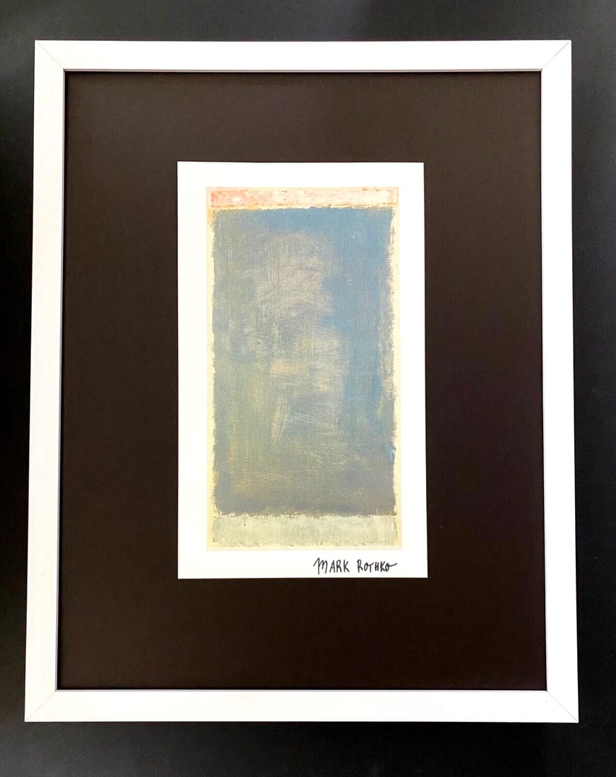 MARK ROTHKO + SIGNED PRINT + ABSTRACT ART + EXPRESSIONIST + READY TO HANG: Beautiful and Scarce Original 1970 Print After MARK ROTHKO " ABSTRACT " Facsimile Signature in ink This piece printed in glossy paper is mounted on a 11 x 14 in. black acid free premium black board. P