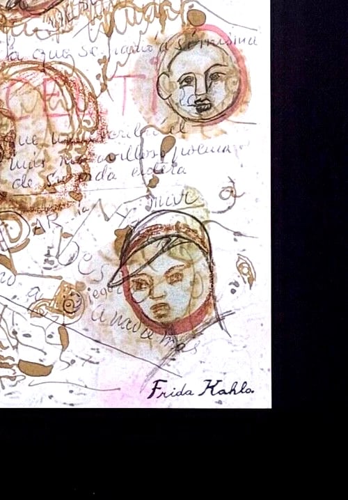 FRIDA KAHLO | Print from Mexico "DRAWING FROM HER DAIRY" + Signed Frida K Framed - 3